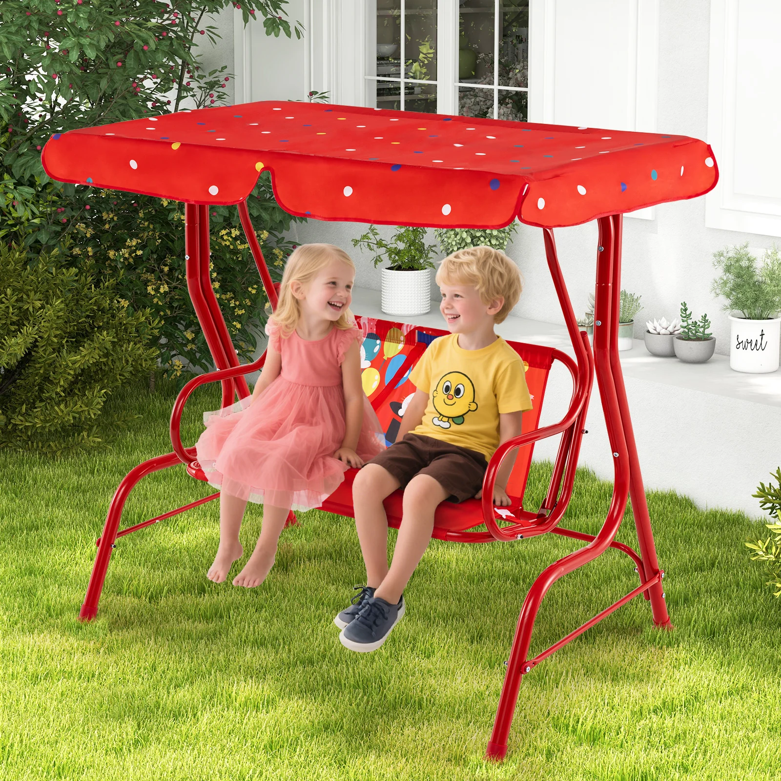 2-Seater Kids Porch Swing, Hanging Patio Swing Bench - Image 3