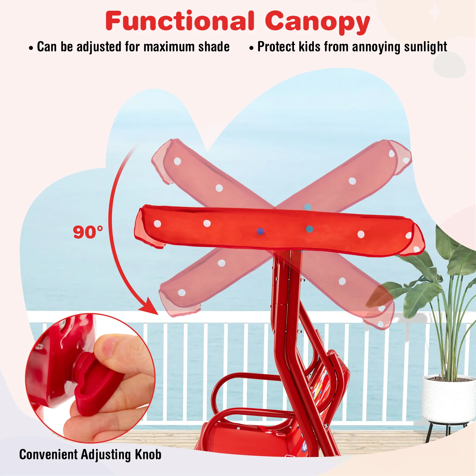 2-Seater Kids Porch Swing, Hanging Patio Swing Bench - Image 4