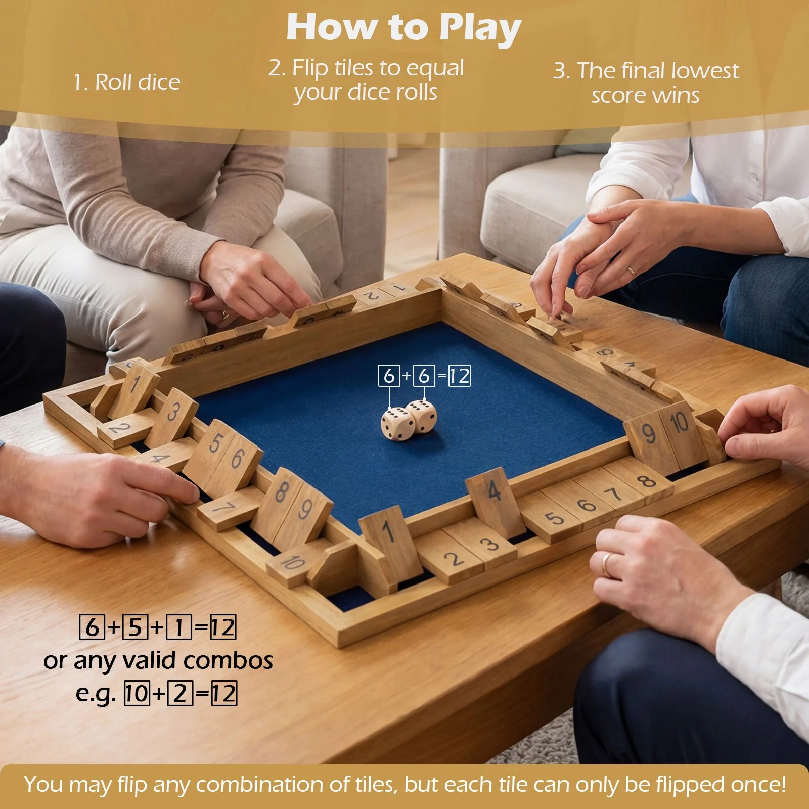 24 Inch Shut The Box Game with 10 Numbers for 2-4 Players - Image 6