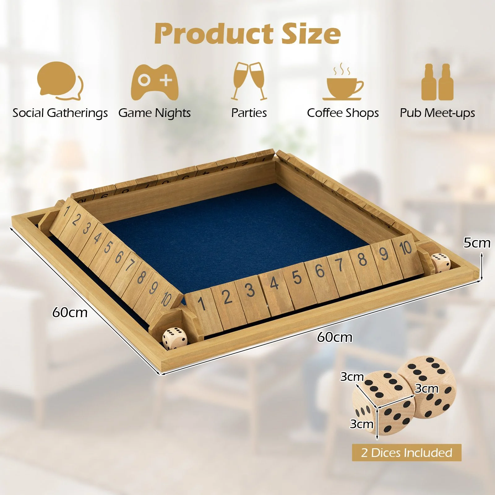24 Inch Shut The Box Game with 10 Numbers for 2-4 Players - Image 7