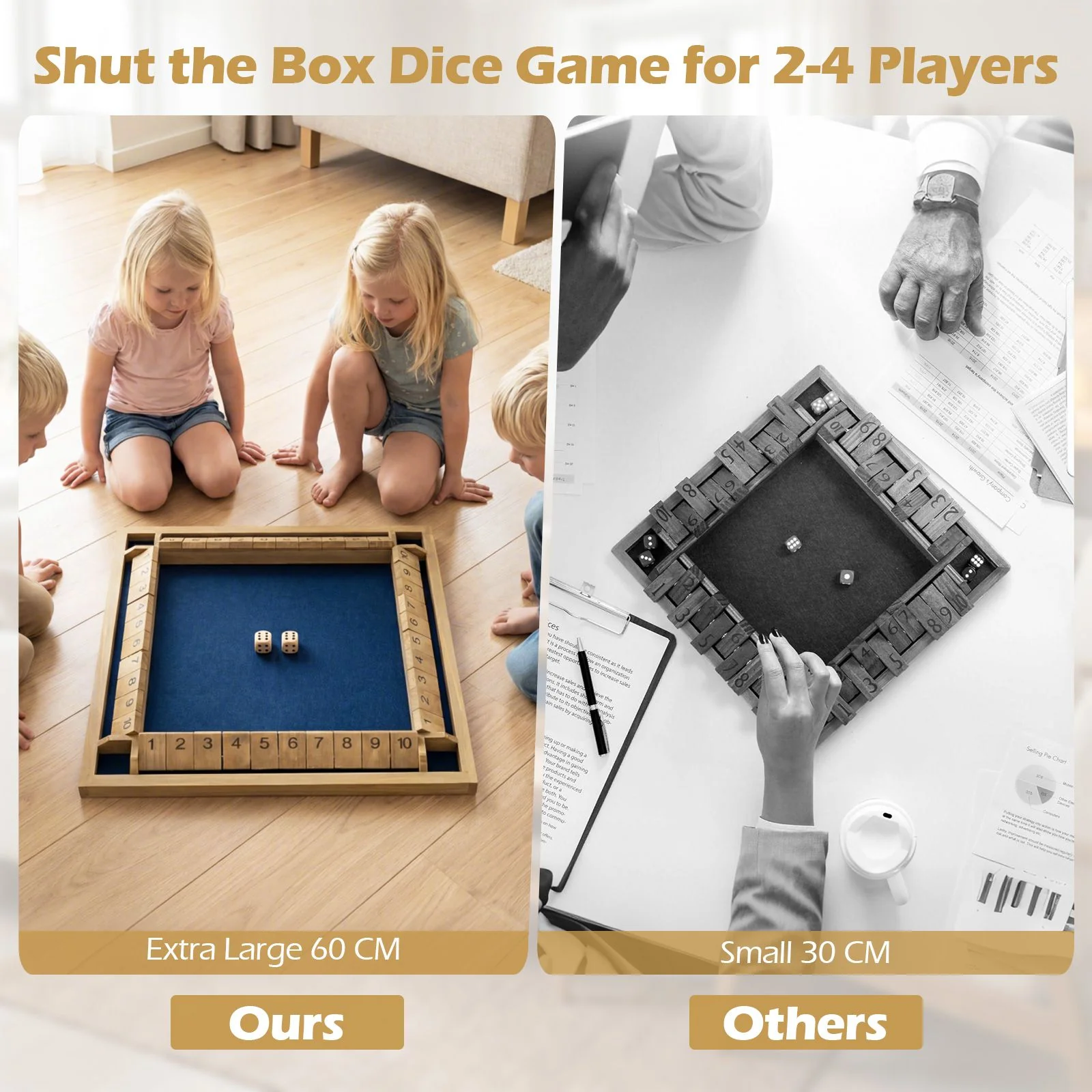 24 Inch Shut The Box Game with 10 Numbers for 2-4 Players - Image 8