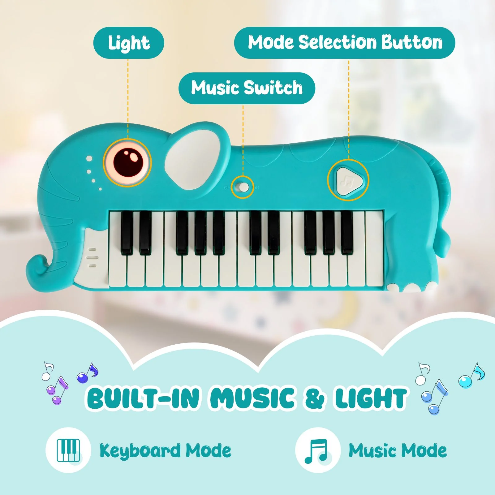 25-Key Kids Piano Keyboard Elephant Shape Toy Digital Piano - Image 5