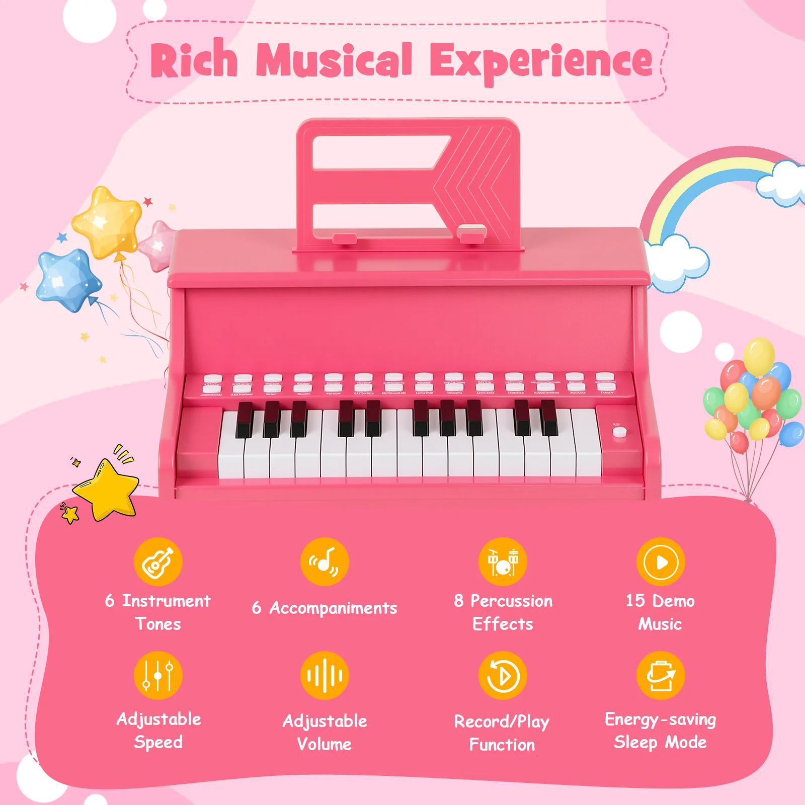 25 Keys Kids Piano Keyboard, Mini Digital Piano Toy with Adjustable Speed & Volume - Image 4