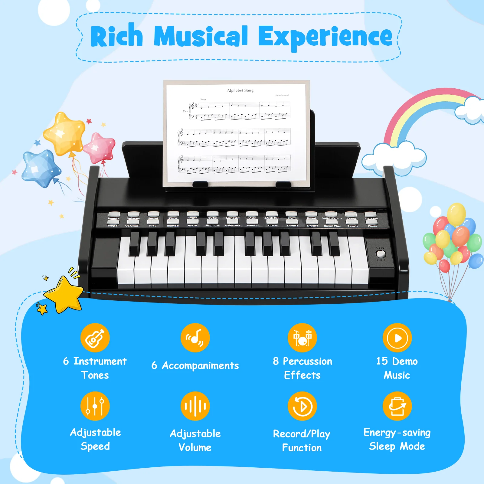 25 Keys Kids Piano Keyboard, Mini Digital Piano Toy with Adjustable Speed & Volume - Image 4