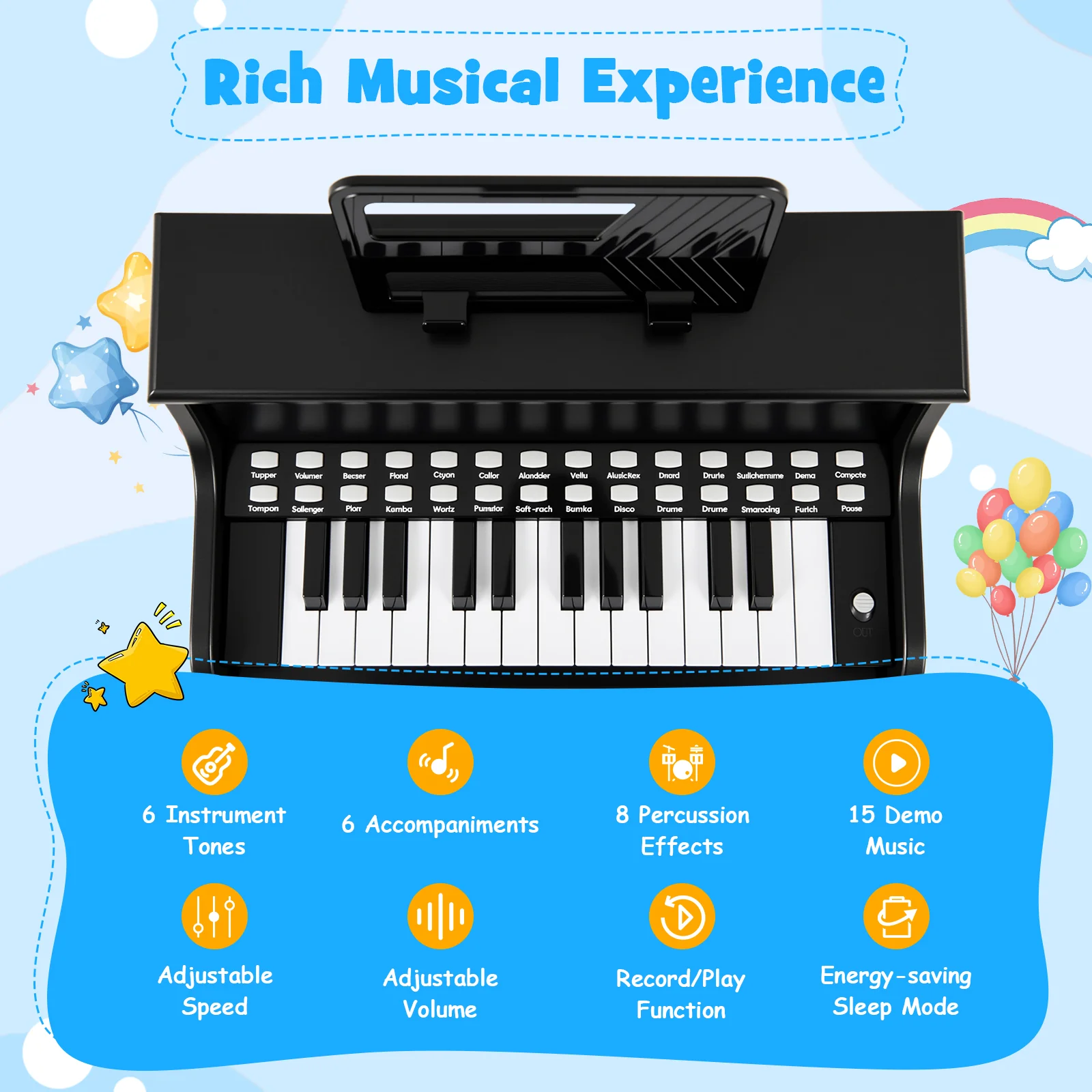 25 Keys Kids Piano Keyboard with Stool for Boys and Girls Aged 3+ Years Old - Image 4