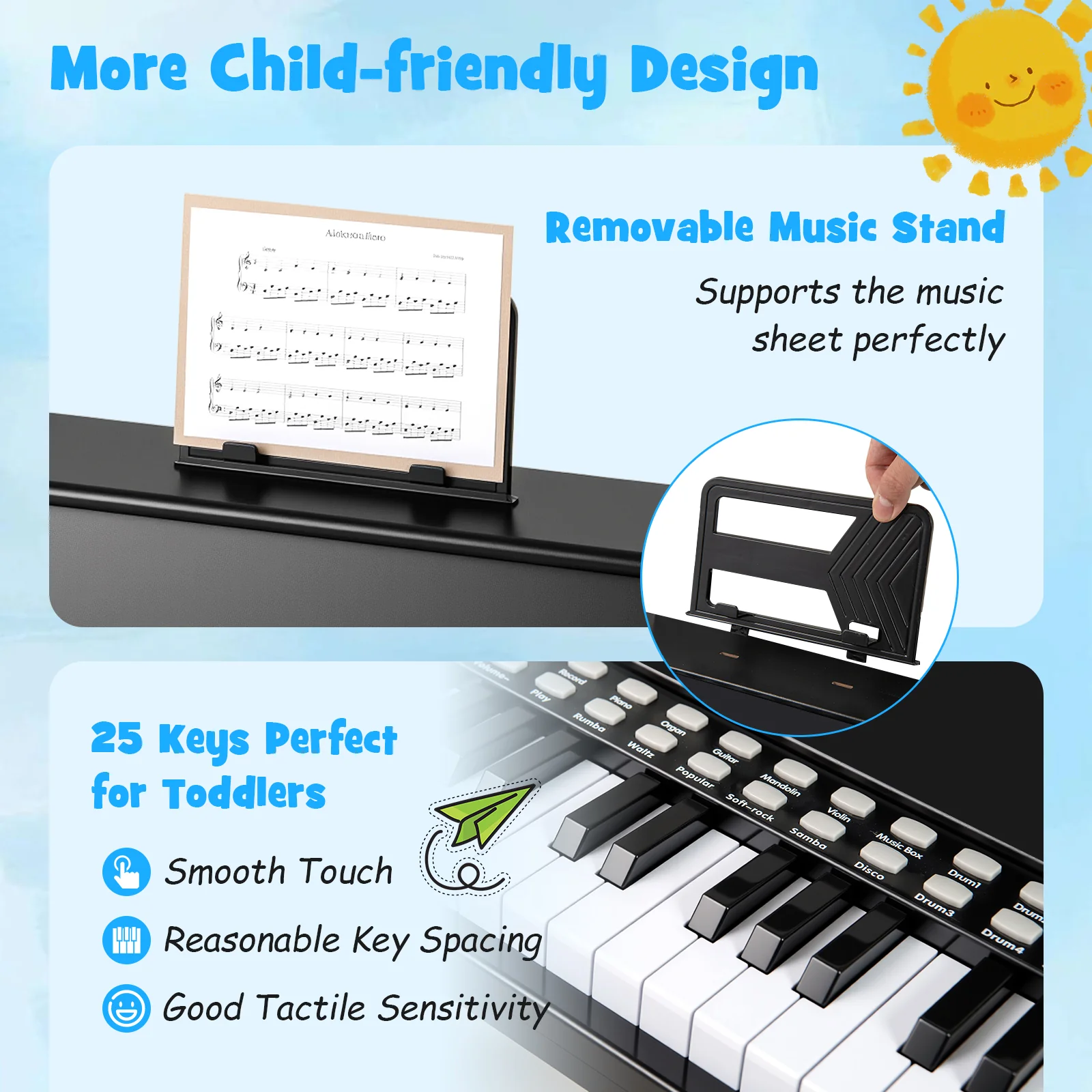 25 Keys Kids Piano Keyboard with Stool for Boys and Girls Aged 3+ Years Old - Image 6