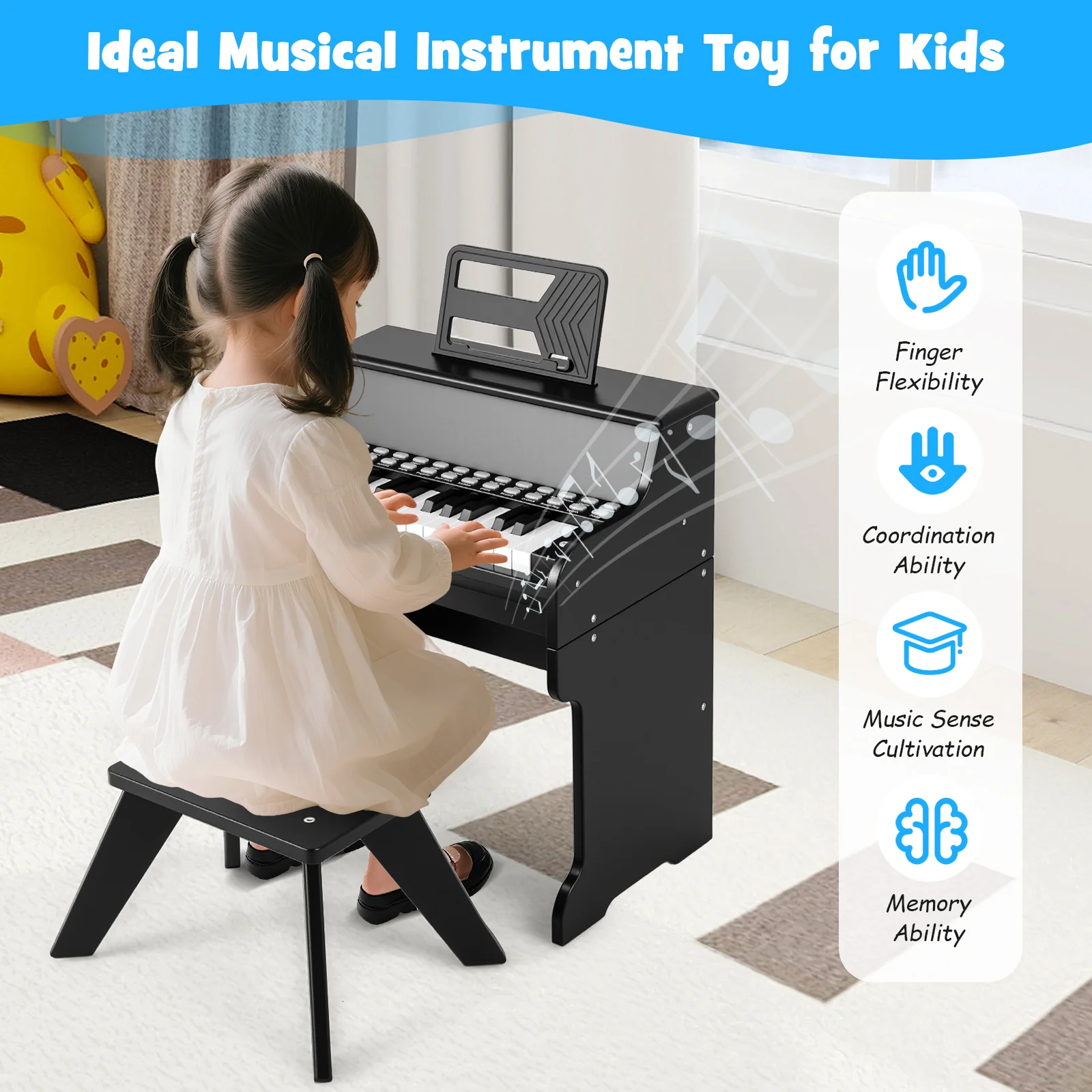 25 Keys Kids Piano Keyboard with Stool for Boys and Girls Aged 3+ Years Old - Image 7