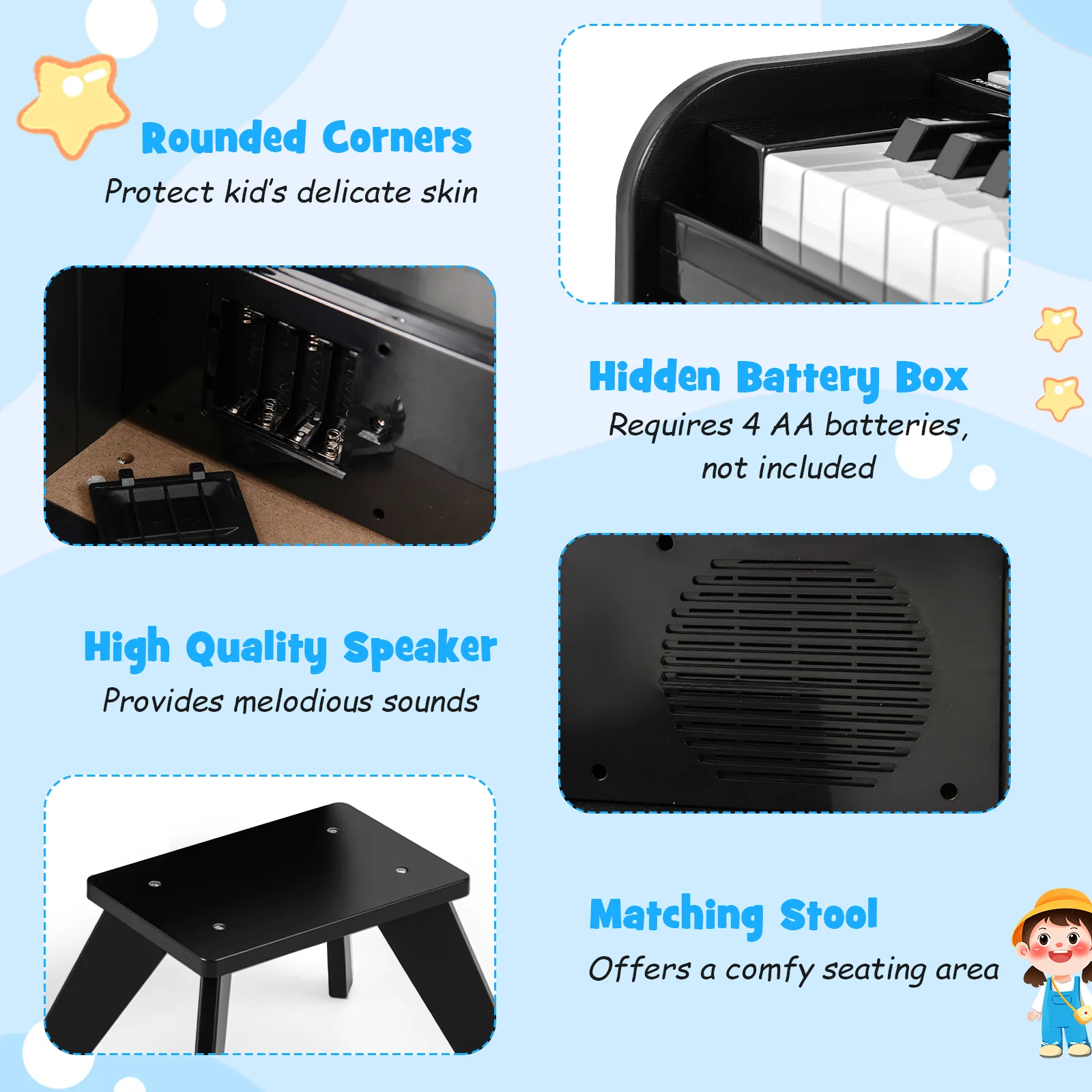 25 Keys Kids Piano Keyboard with Stool for Boys and Girls Aged 3+ Years Old - Image 8