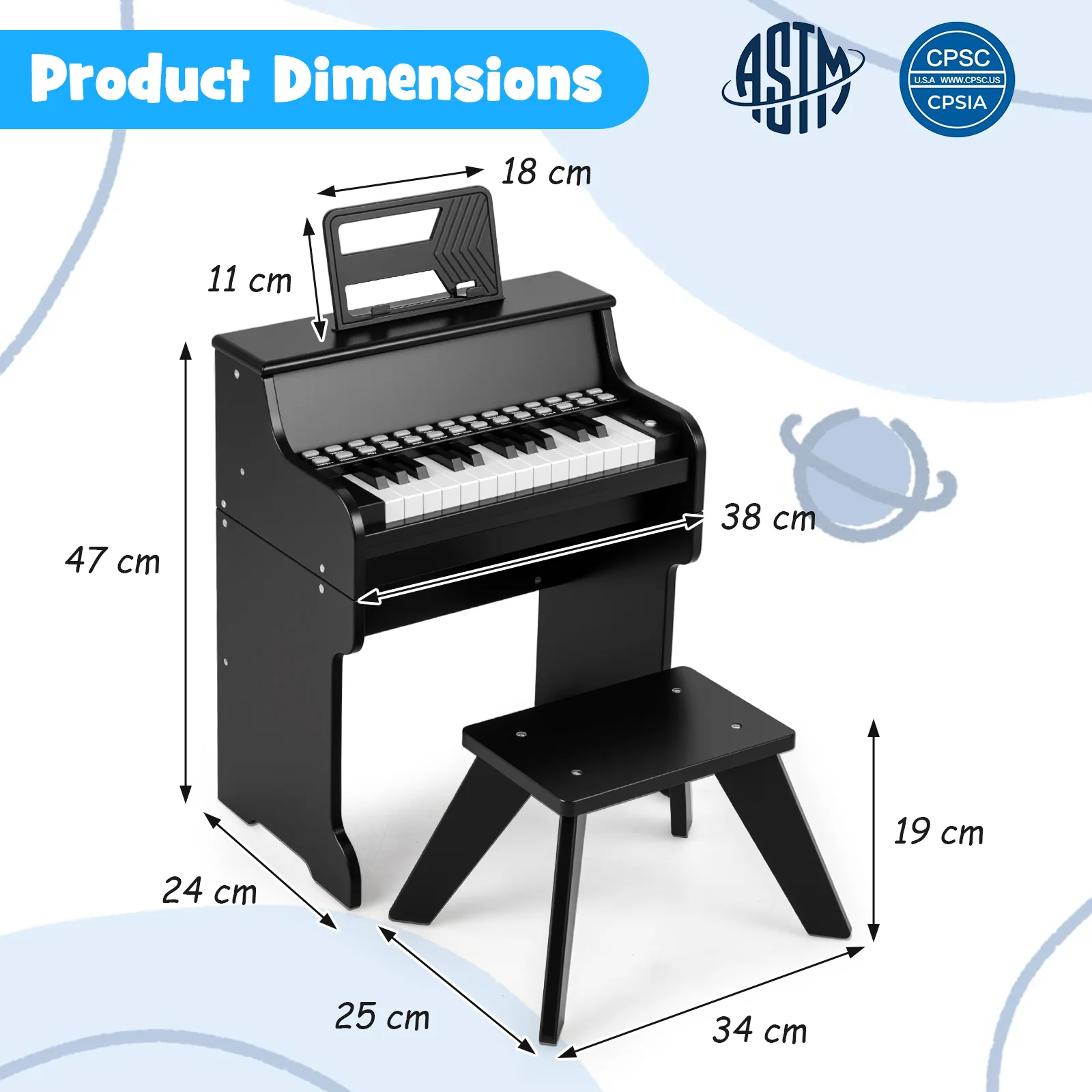 25 Keys Kids Piano Keyboard with Stool for Boys and Girls Aged 3+ Years Old - Image 9