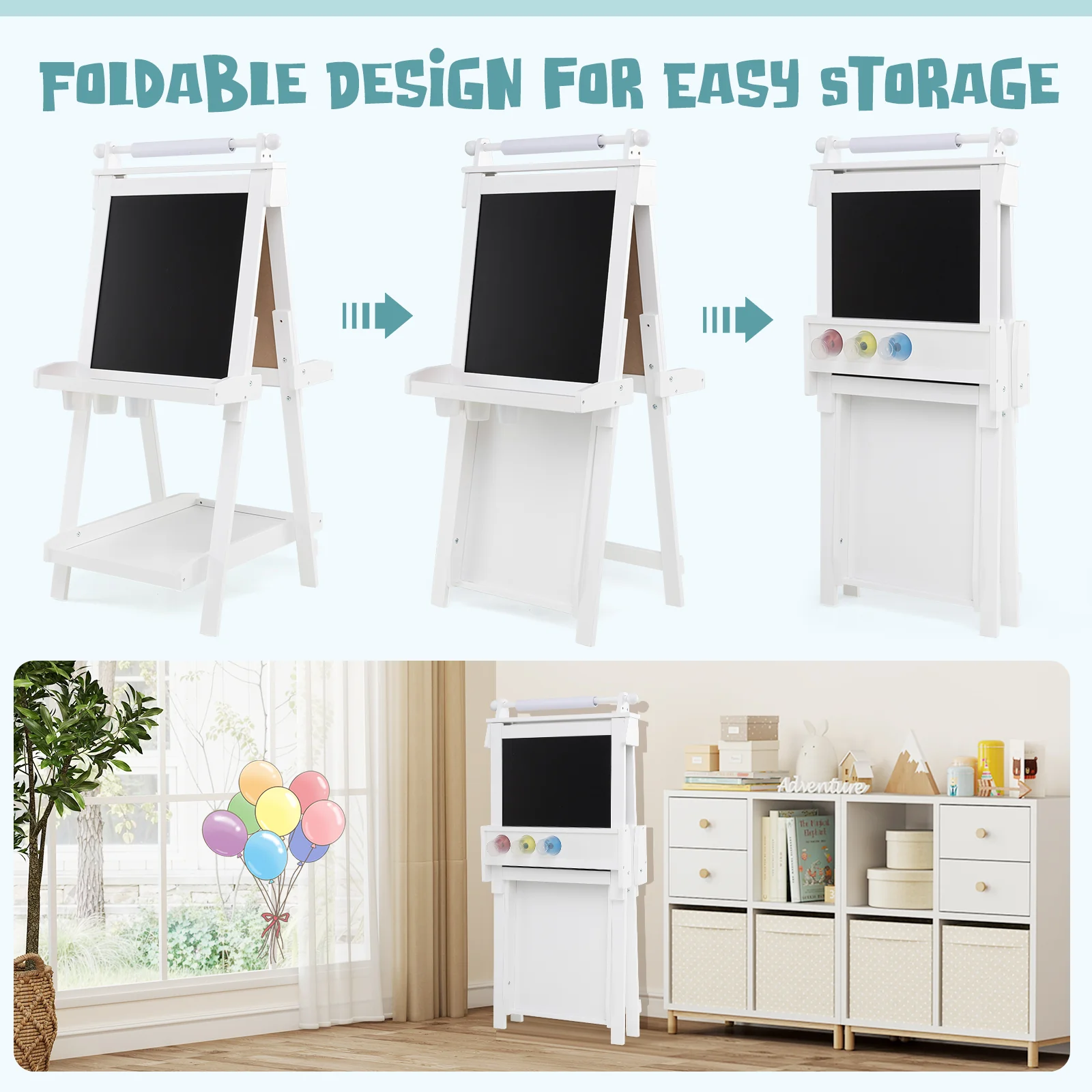 3-in-1 Double-sided Art Easel, Creative Art Center for 3+ Years Old Children - Image 5