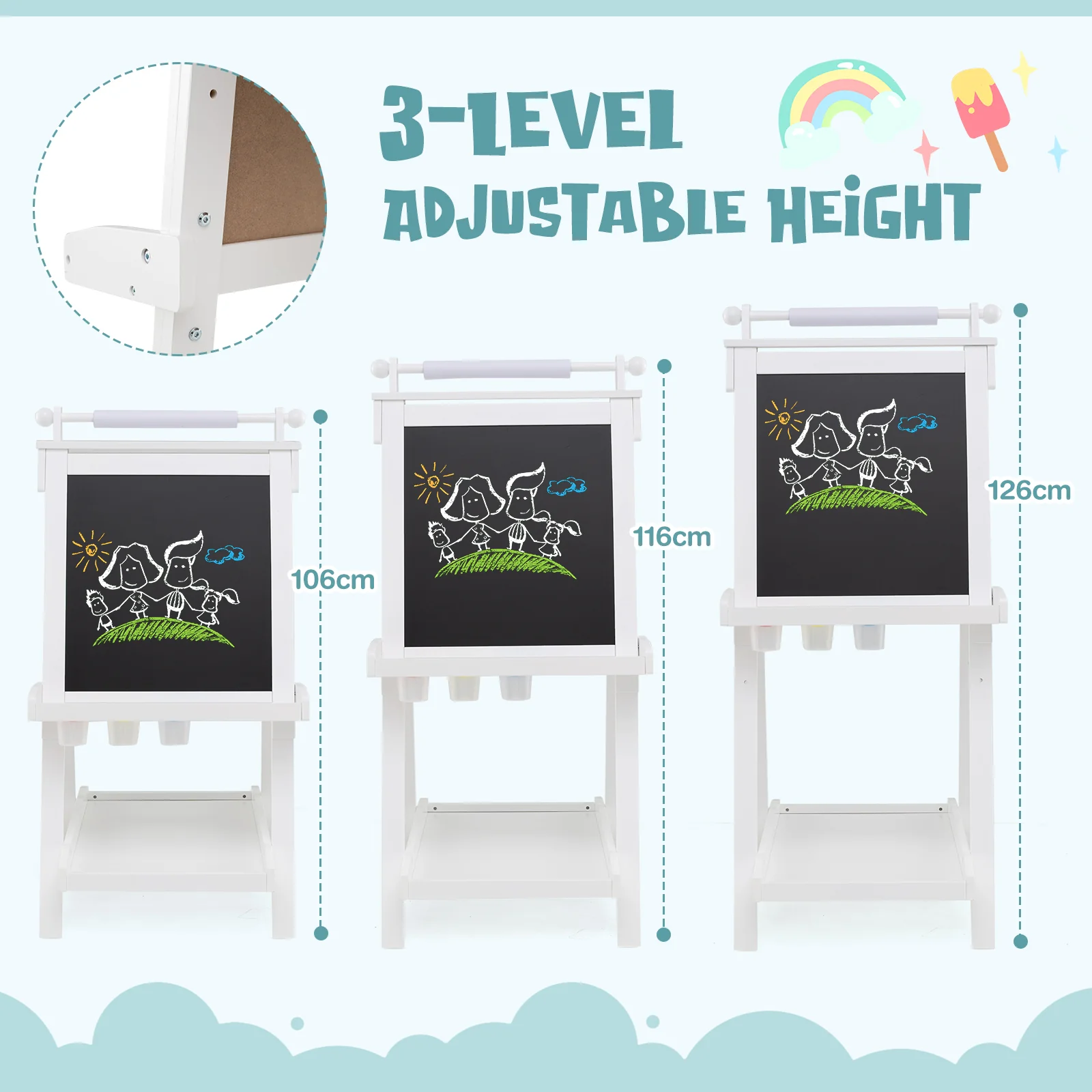 3-in-1 Double-sided Art Easel, Creative Art Center for 3+ Years Old Children - Image 7