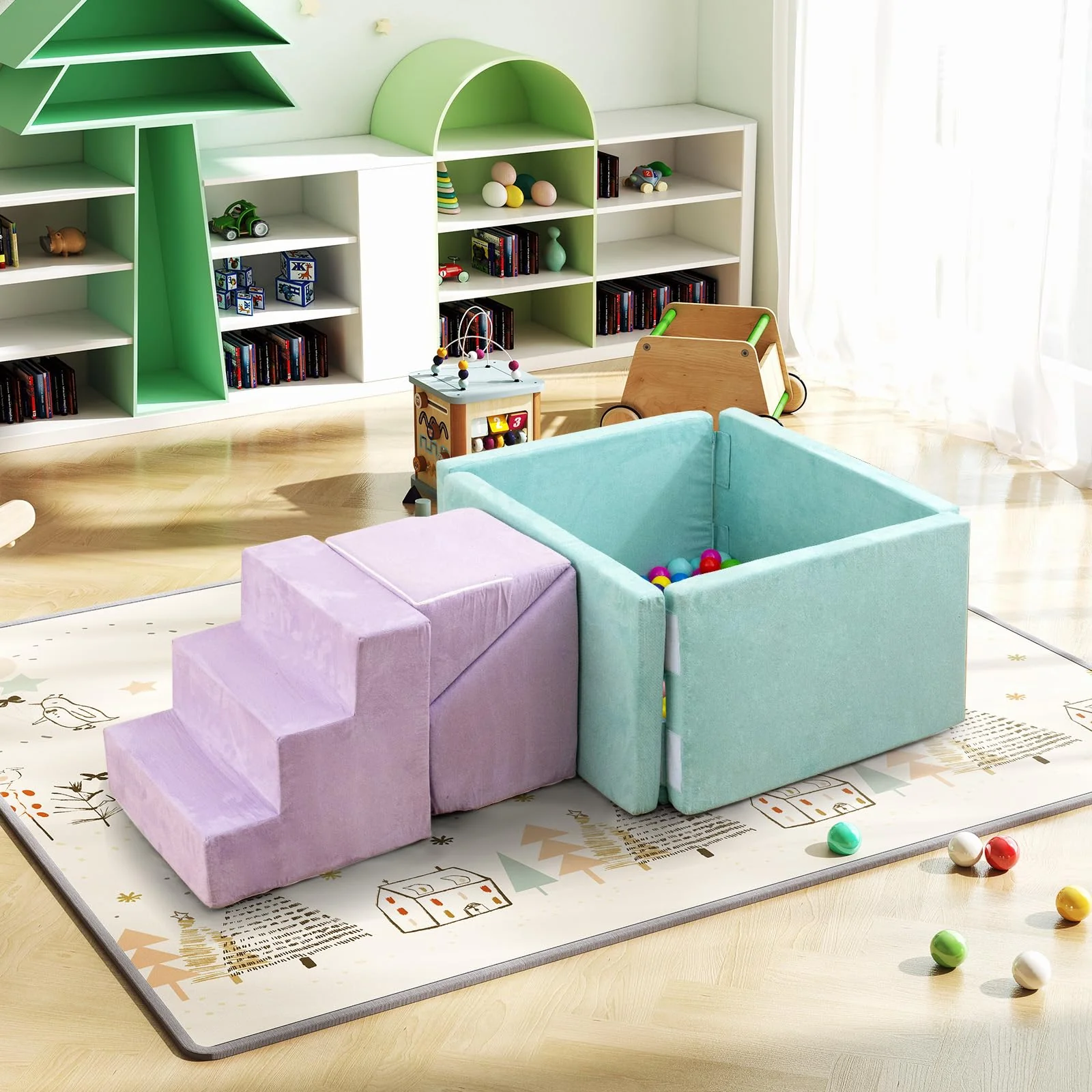 3-in-1 Foam Climbing Blocks Suede Fabric Soft Play Set - Image 2