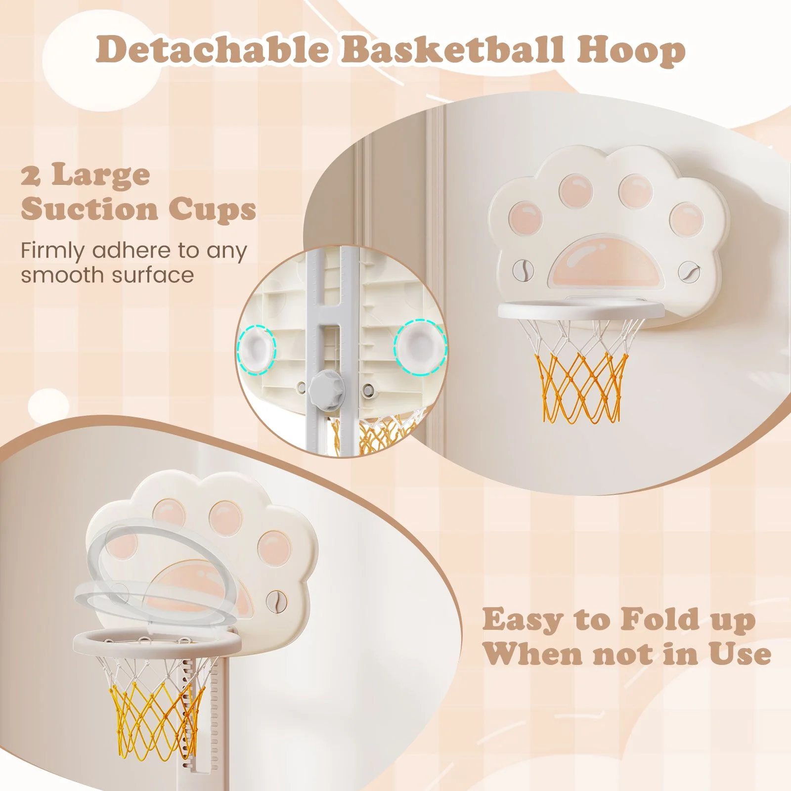 3 in 1 Kids Basketball Hoop with Adjustable Height and Foldable Rim - Image 7