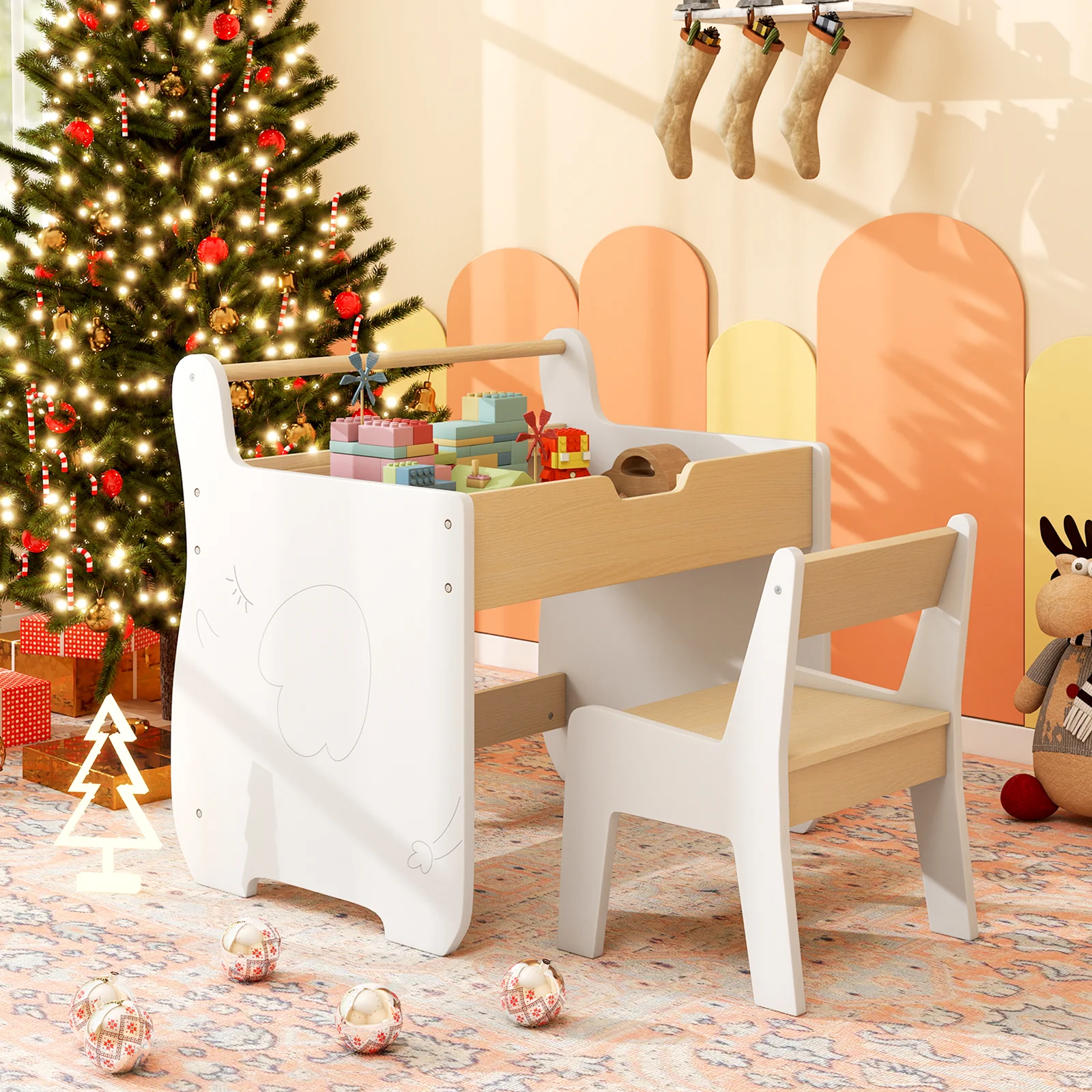 3 In 1 Kids Wood Table and Chair Set, Toddler Craft and Play Activity Desk w/ Detachable Tabletop - Image 3