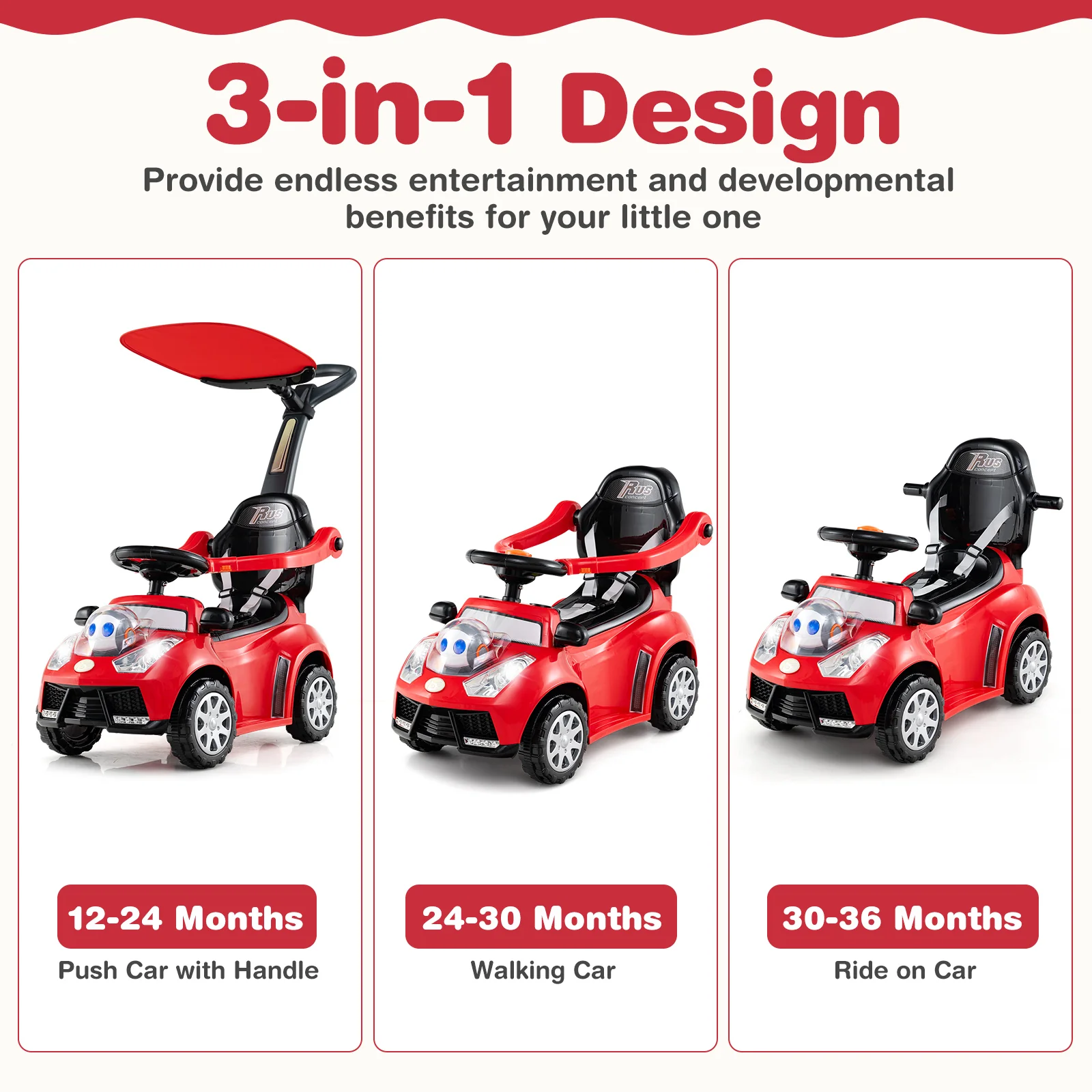 3 in 1 Push Car for Toddler, Stroller Sliding Walking Car for Boys & Girls - Image 3