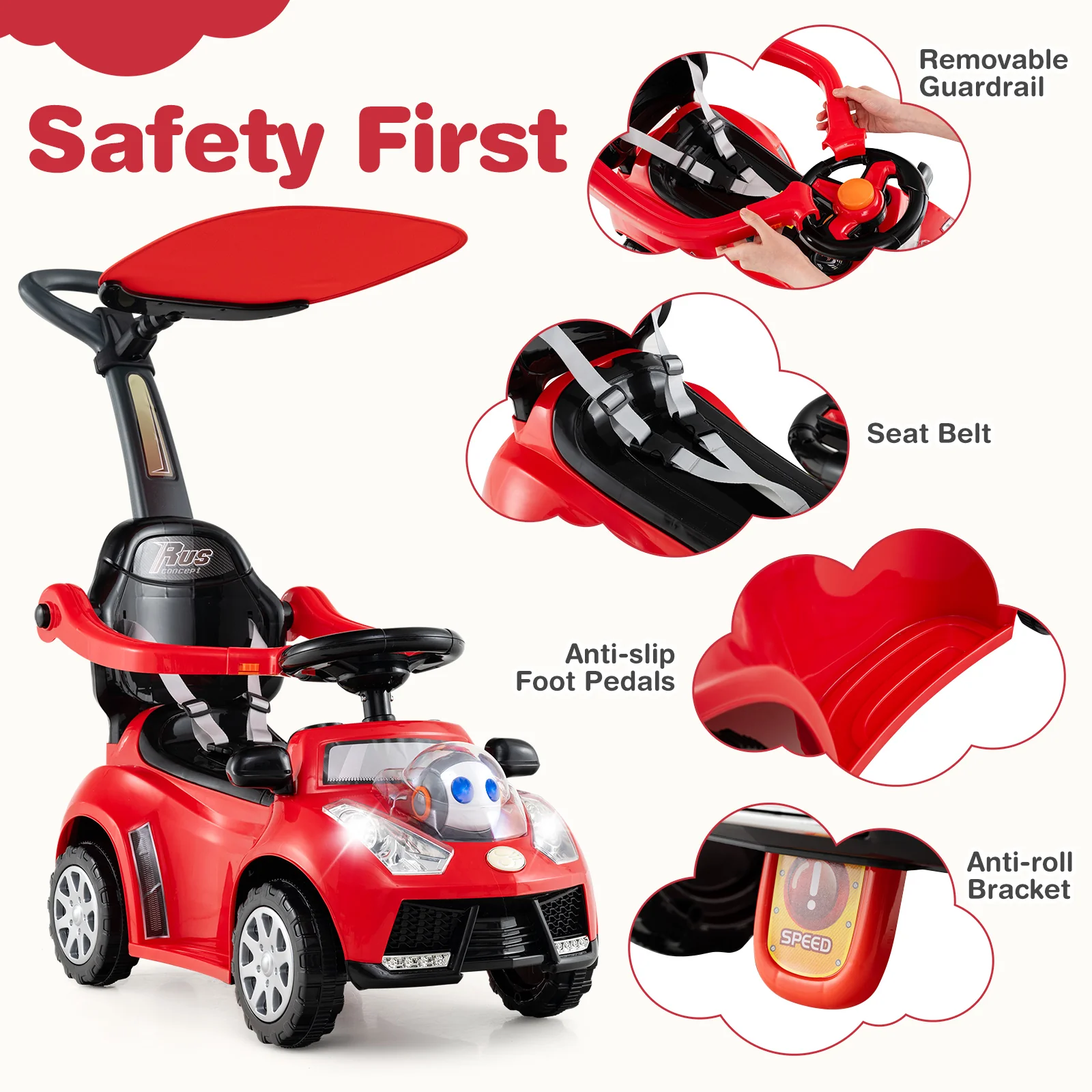 3 in 1 Push Car for Toddler, Stroller Sliding Walking Car for Boys & Girls - Image 7
