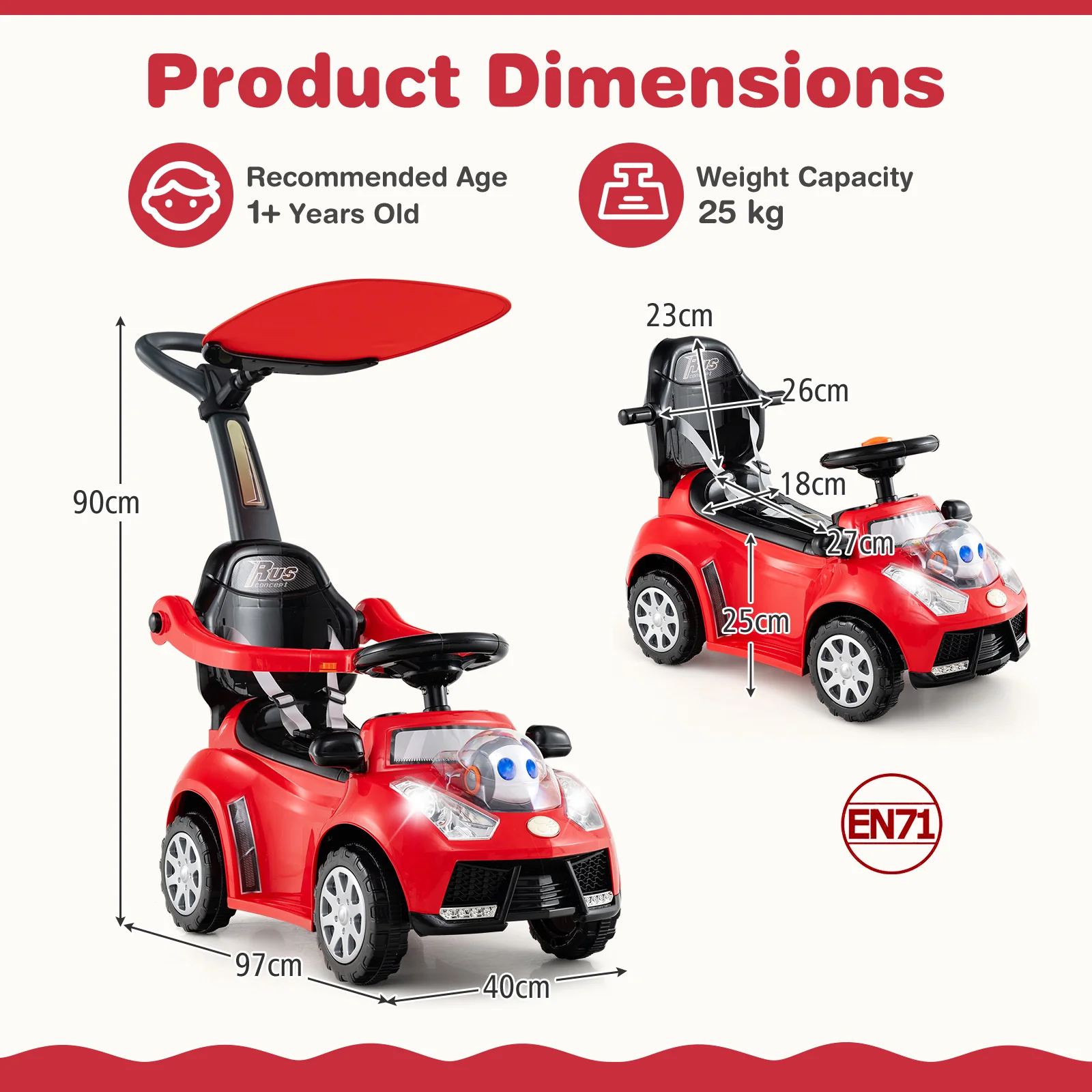 3 in 1 Push Car for Toddler, Stroller Sliding Walking Car for Boys & Girls - Image 9