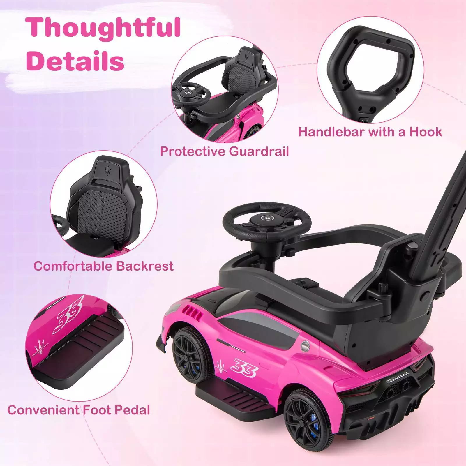 3 in 1 Ride on Push Car Maserati Licensed Foot to Floor Sliding Car 18-60 Months - Image 5