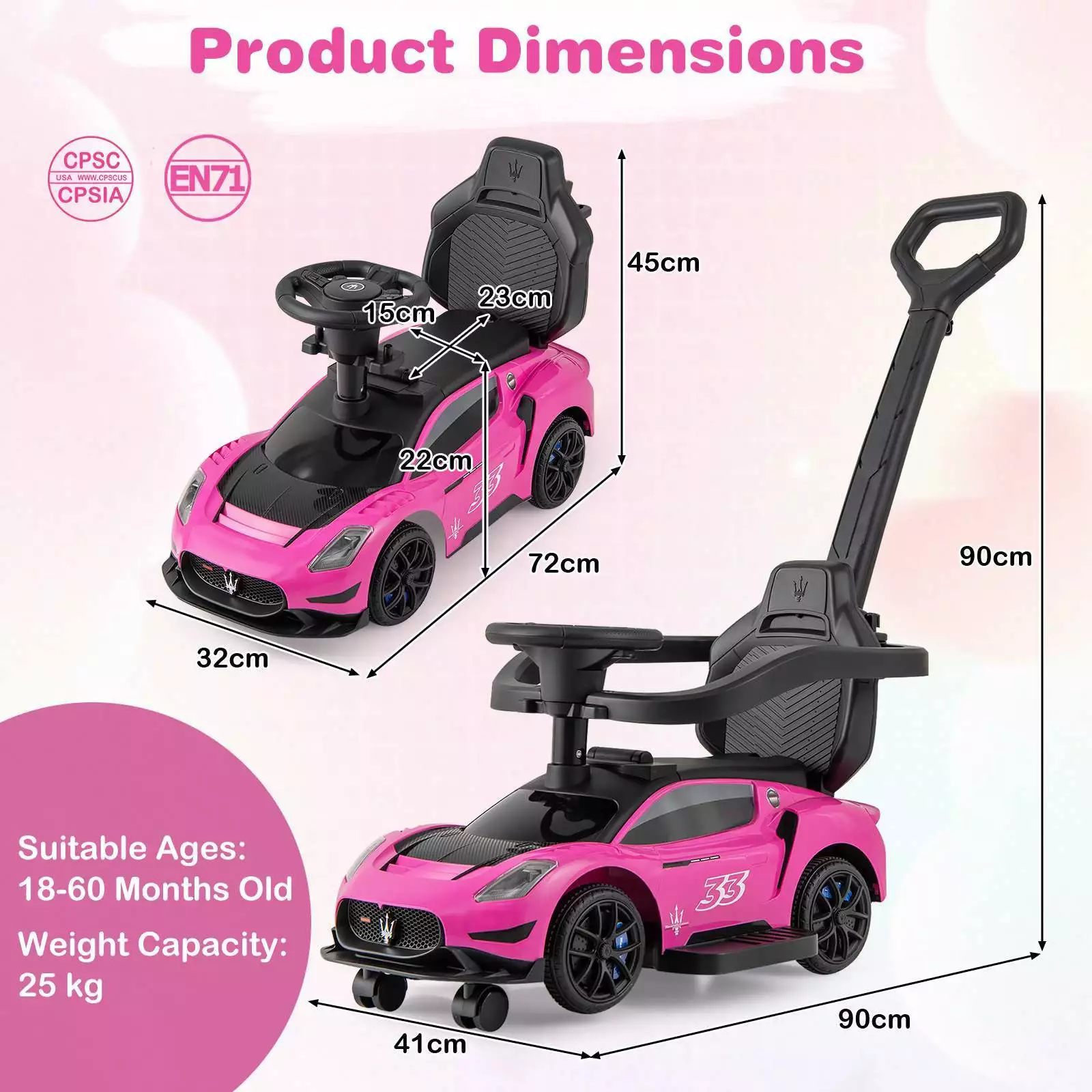 3 in 1 Ride on Push Car Maserati Licensed Foot to Floor Sliding Car 18-60 Months - Image 8