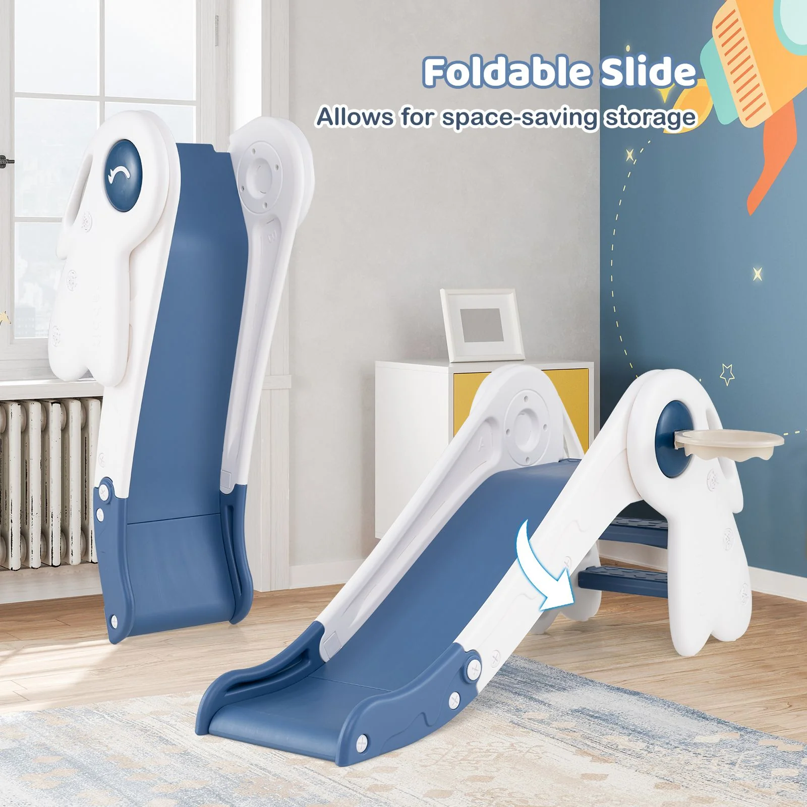 3 in 1 Toddler Slide Baby Slide Climber Playset with Basketball Hoop and Basketball - Image 3