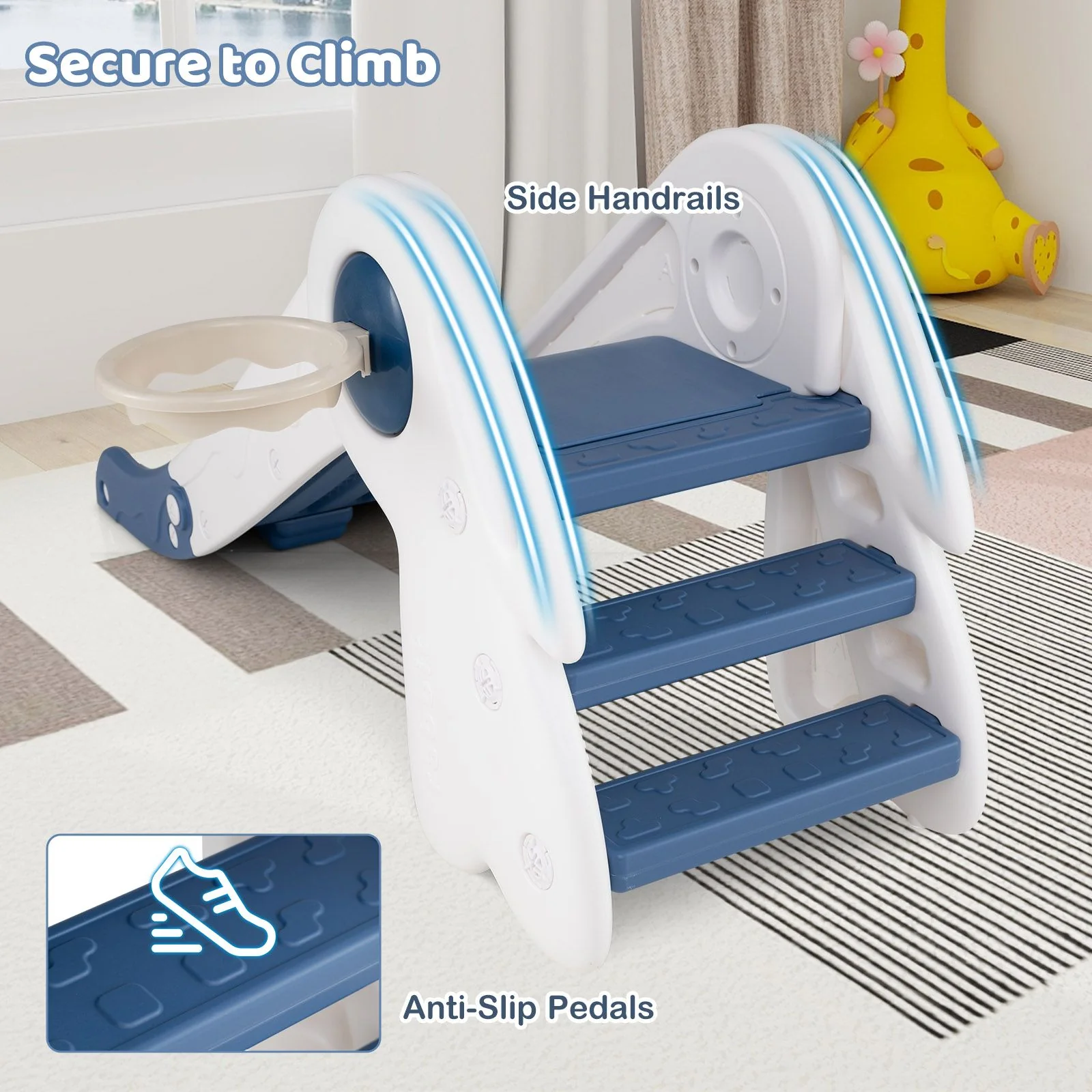 3 in 1 Toddler Slide Baby Slide Climber Playset with Basketball Hoop and Basketball - Image 6