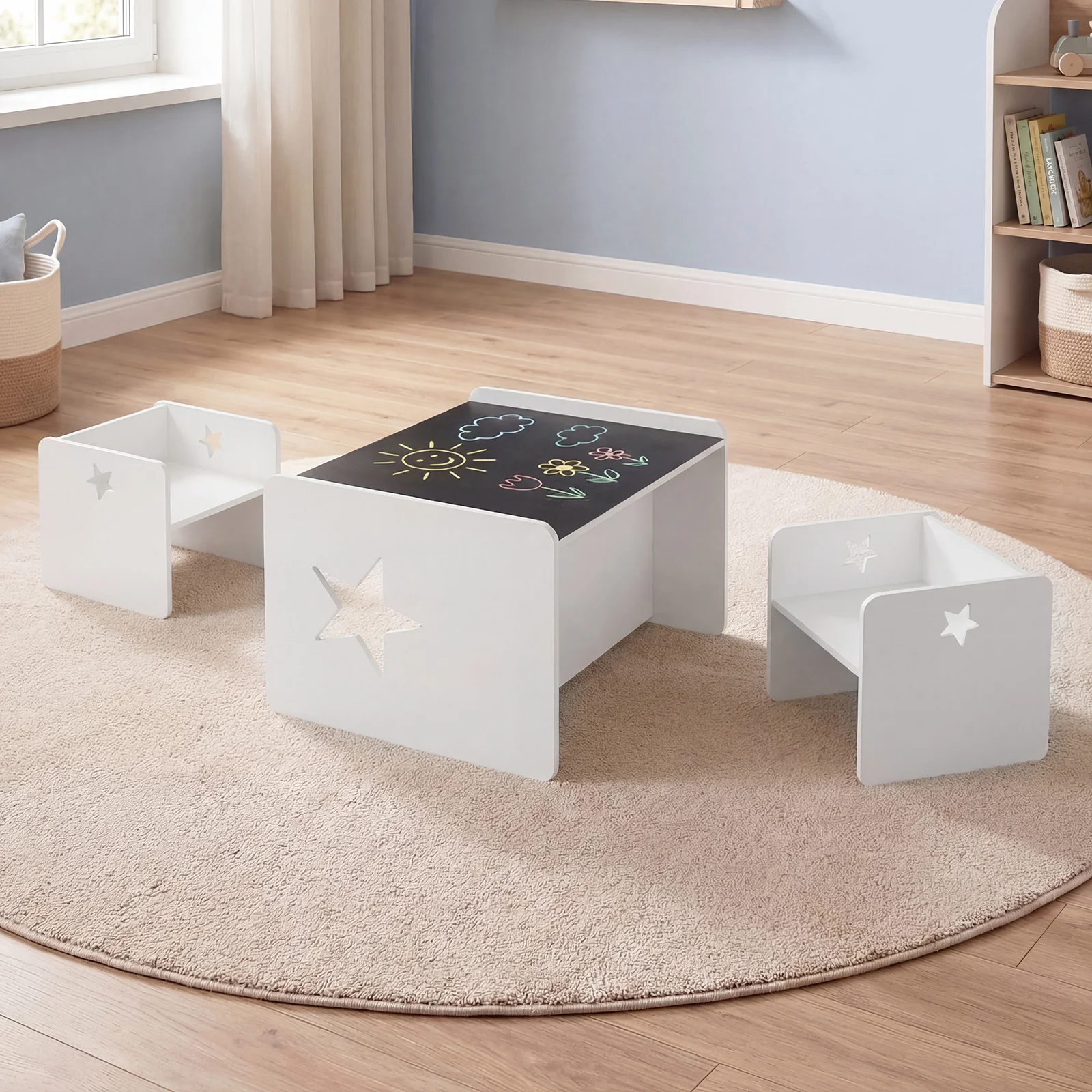 3 PCS Kids Table and Chair Set, Space-Saving Toddler Activity Desk and 2 Chairs - Image 9