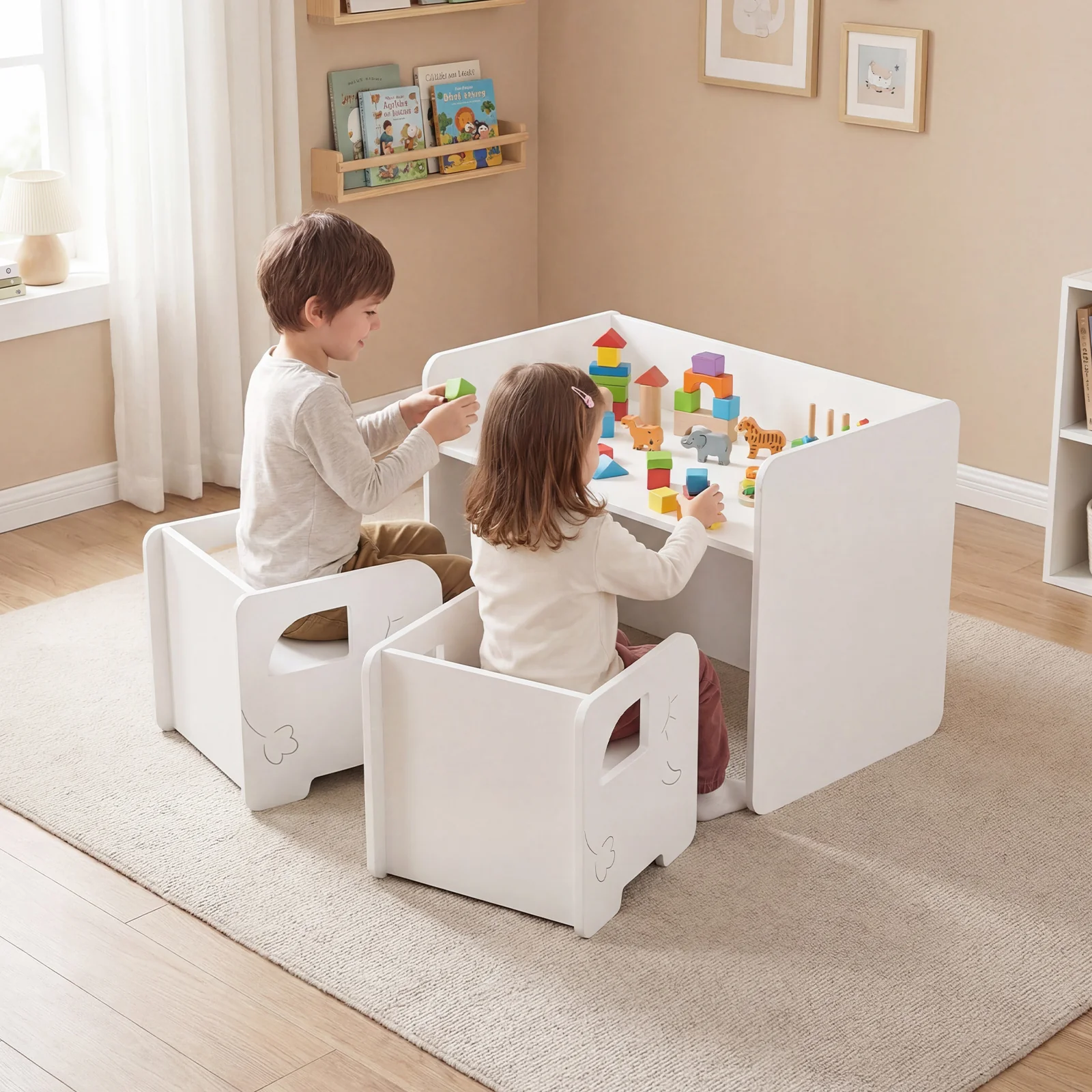 3 PCS Kids Table and Chair Set Space-saving Toddler Table and 2 Chairs with Chalkboard - Image 9