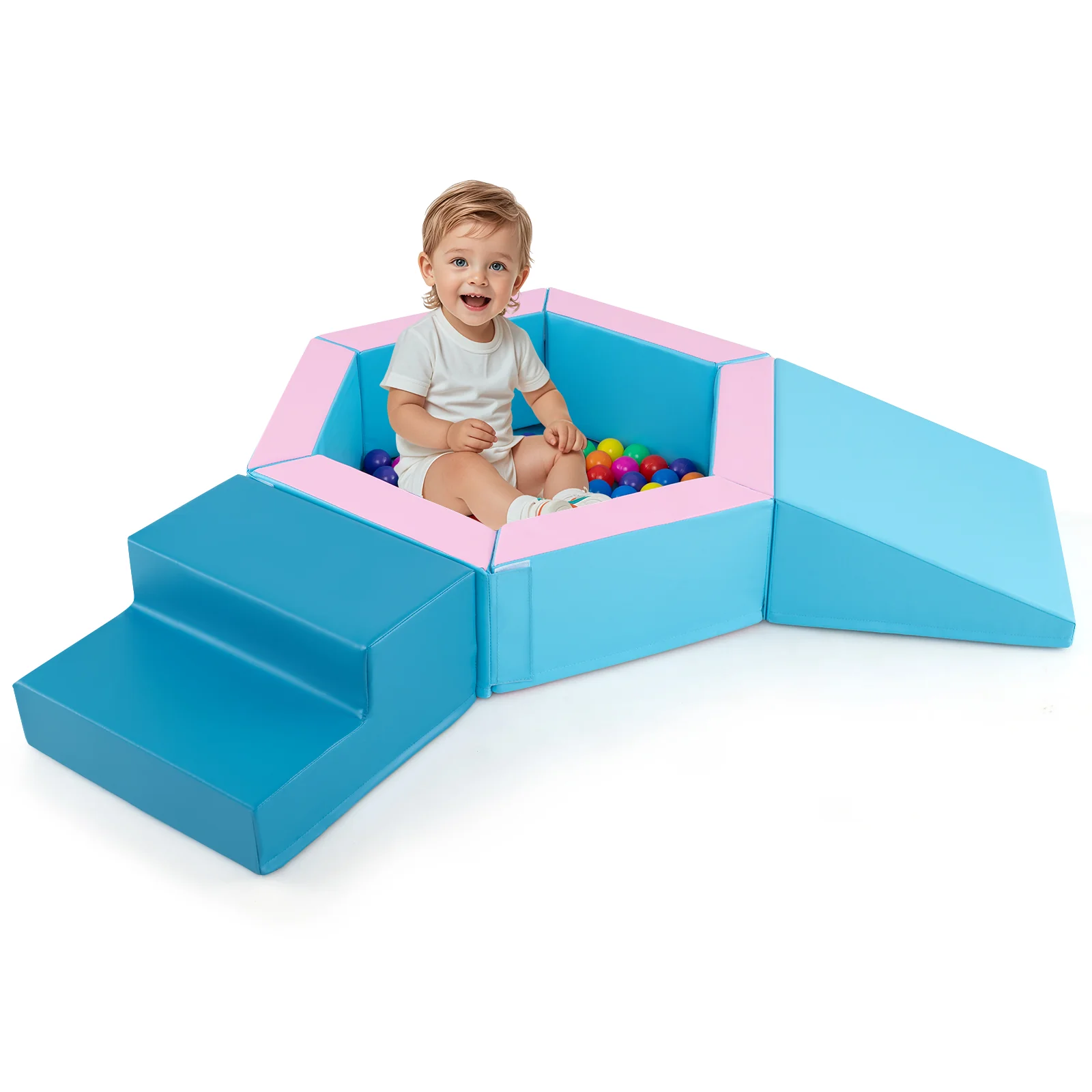 3-Piece Baby Foam Climbing Blocks, Indoor Climb and Crawl Activity Play Set with Ball Pit