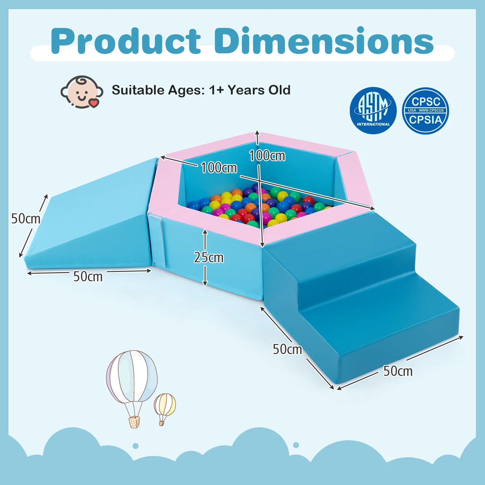 3-Piece Baby Foam Climbing Blocks, Indoor Climb and Crawl Activity Play Set with Ball Pit - Image 10