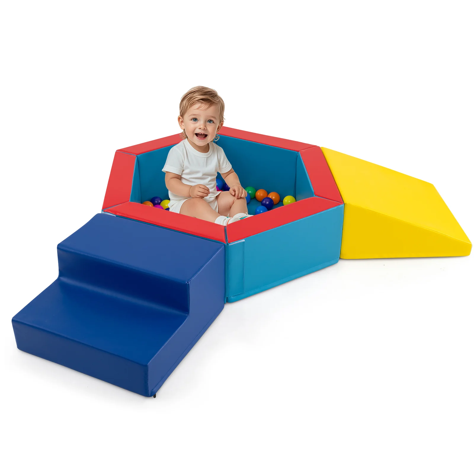 3-Piece Baby Foam Climbing Blocks, Indoor Climb and Crawl Activity Play Set with Ball Pit - Image 11