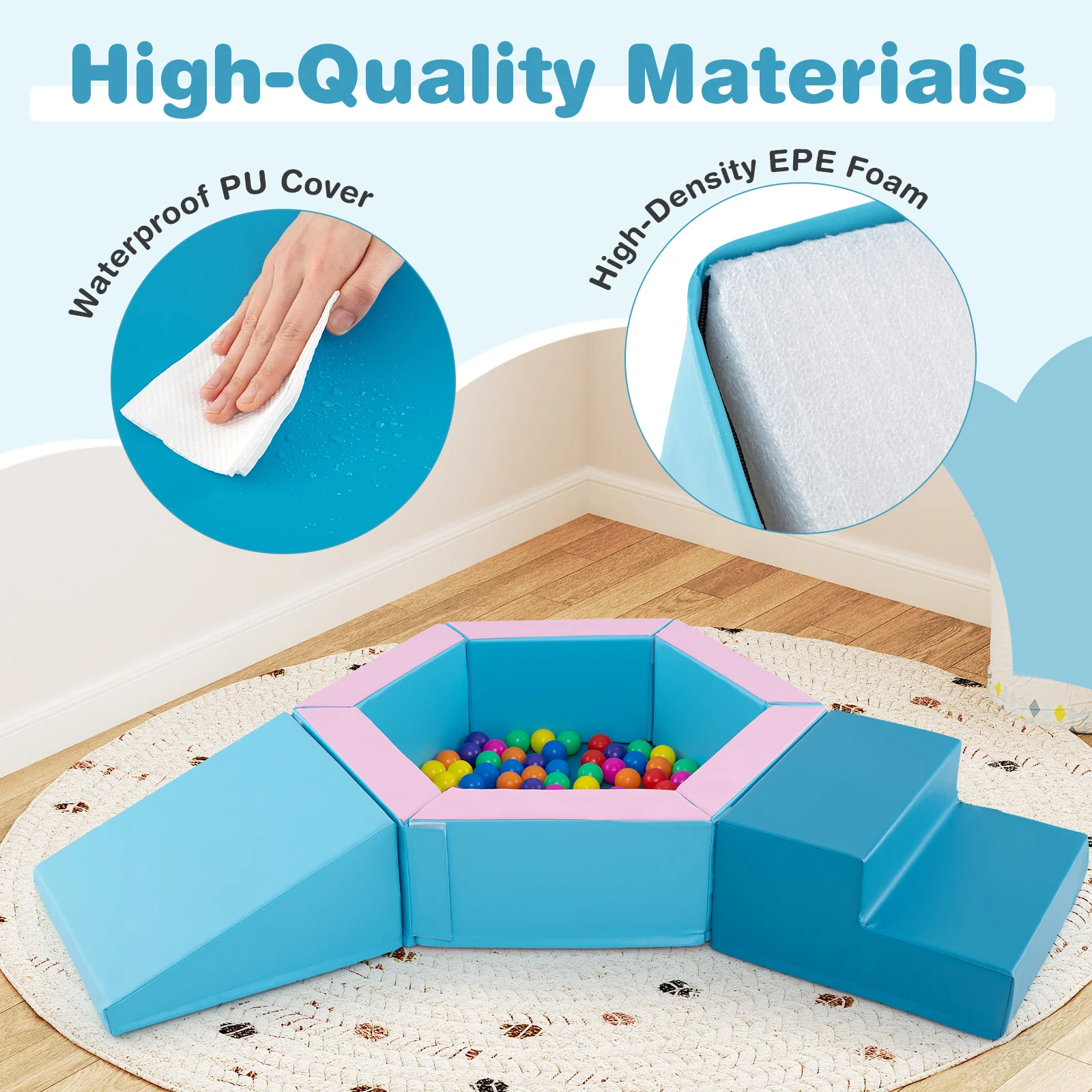 3-Piece Baby Foam Climbing Blocks, Indoor Climb and Crawl Activity Play Set with Ball Pit - Image 3