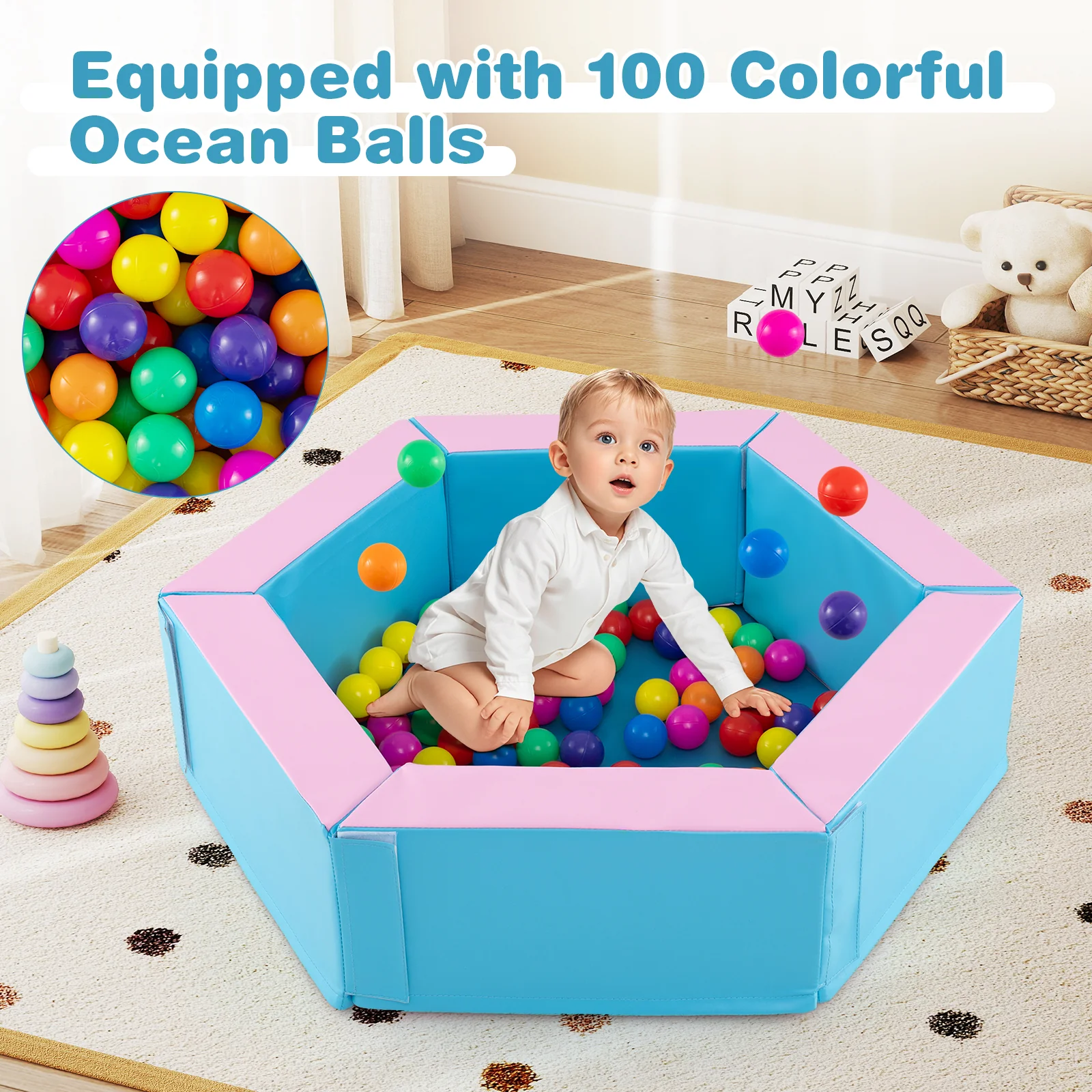 3-Piece Baby Foam Climbing Blocks, Indoor Climb and Crawl Activity Play Set with Ball Pit - Image 5