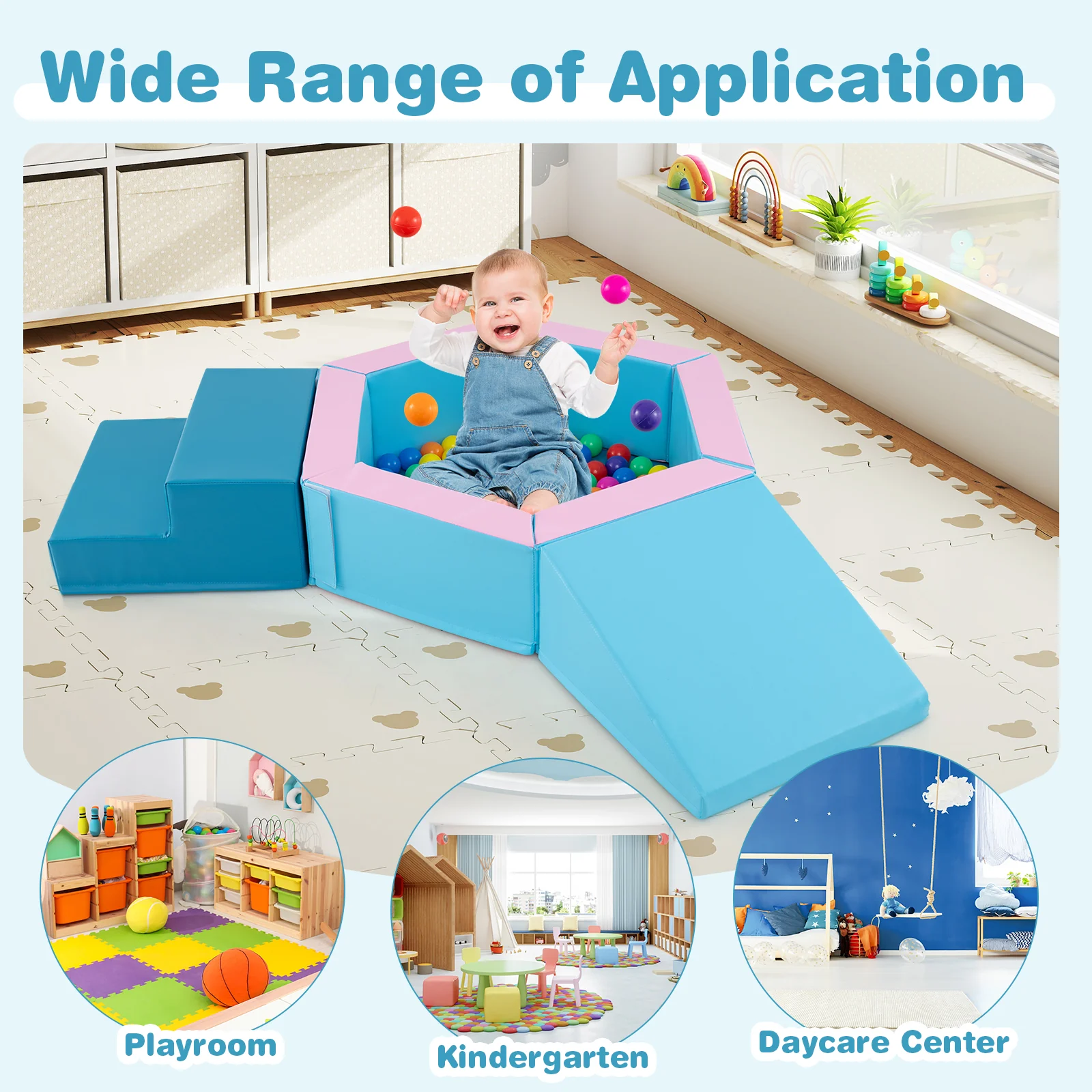 3-Piece Baby Foam Climbing Blocks, Indoor Climb and Crawl Activity Play Set with Ball Pit - Image 7