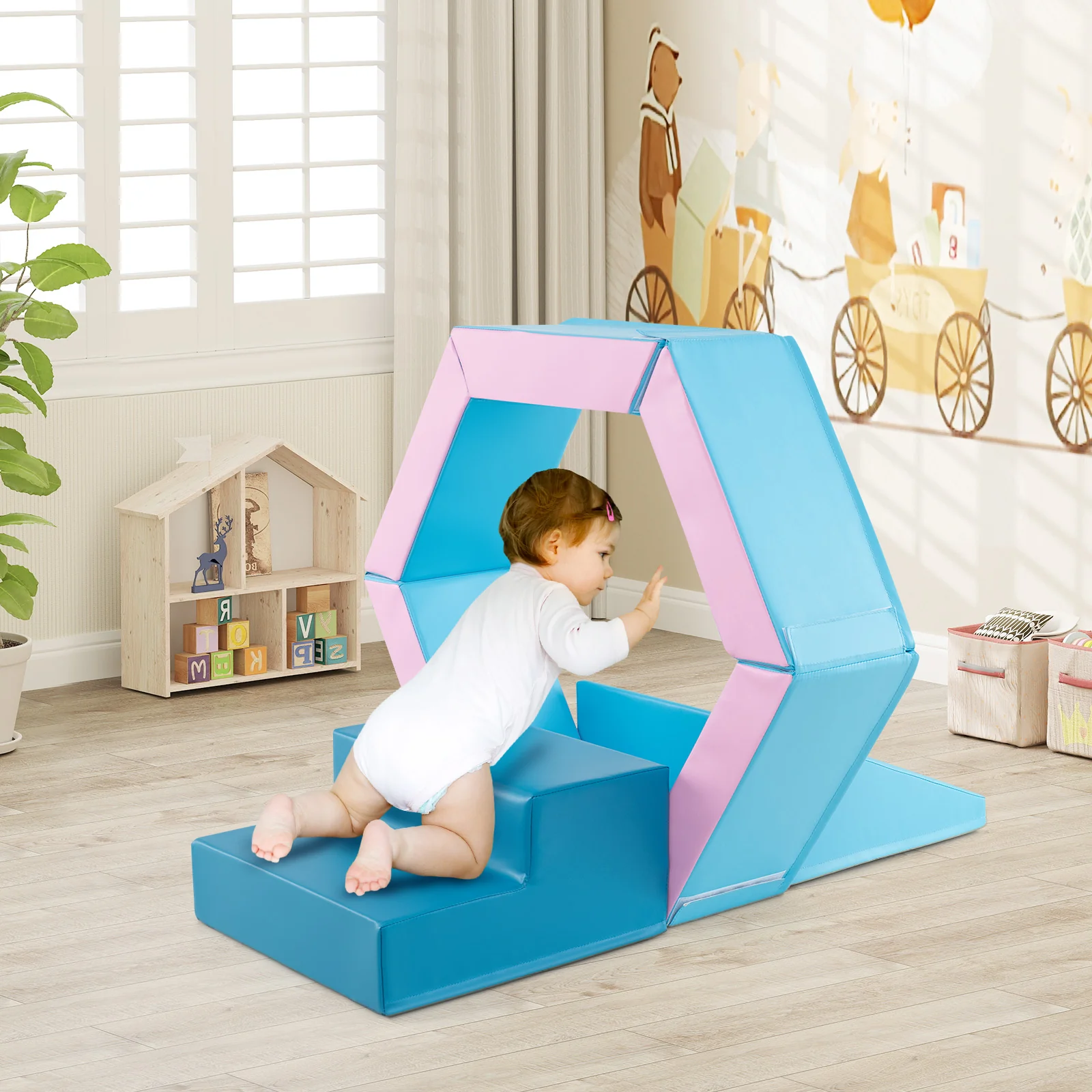 3-Piece Baby Foam Climbing Blocks, Indoor Climb and Crawl Activity Play Set with Ball Pit - Image 9