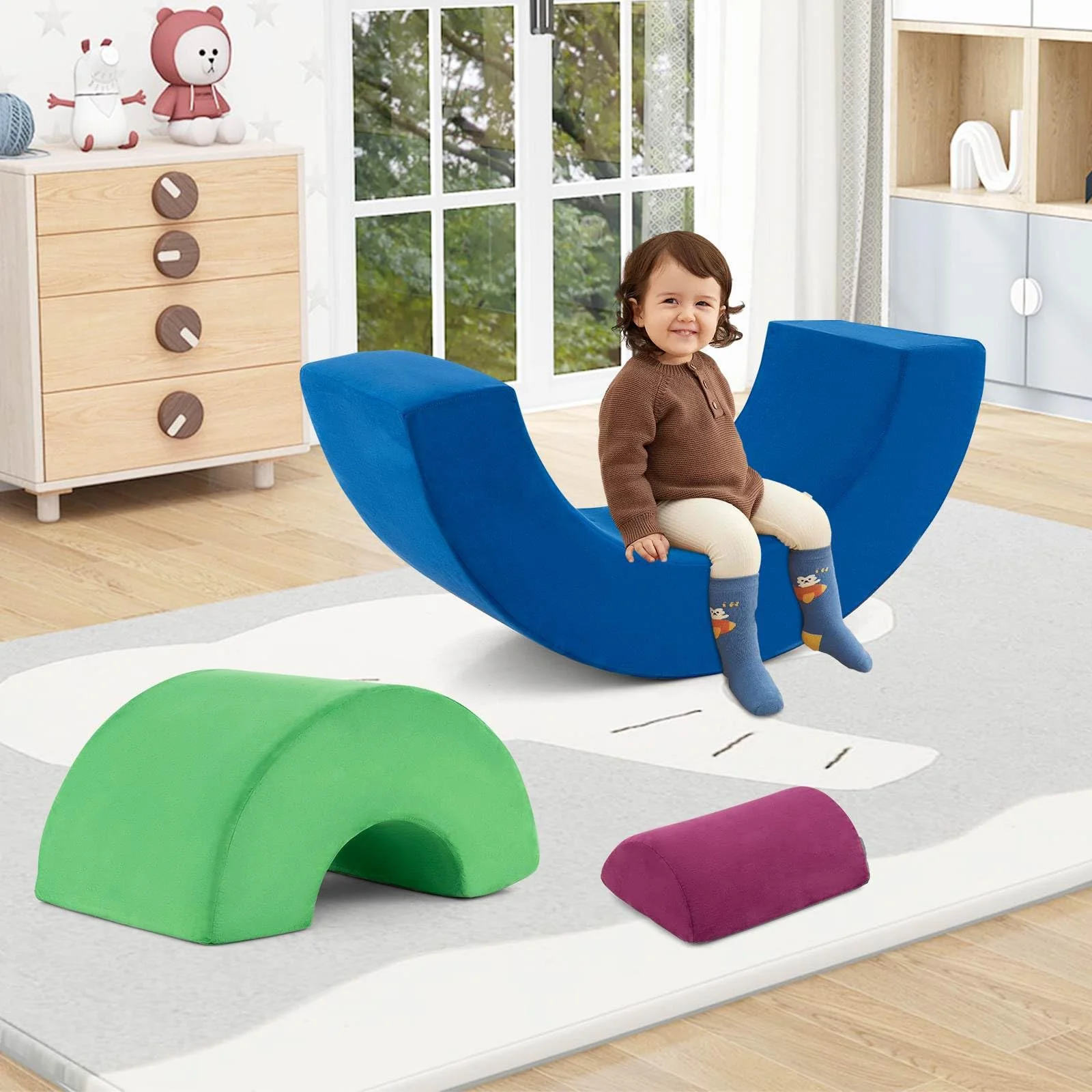 3 Piece Toddlers Climbing Toys, Indoor Soft Play Equipment Playset, Foam Rainbow Kids Couch with Elastic Filling - Image 2