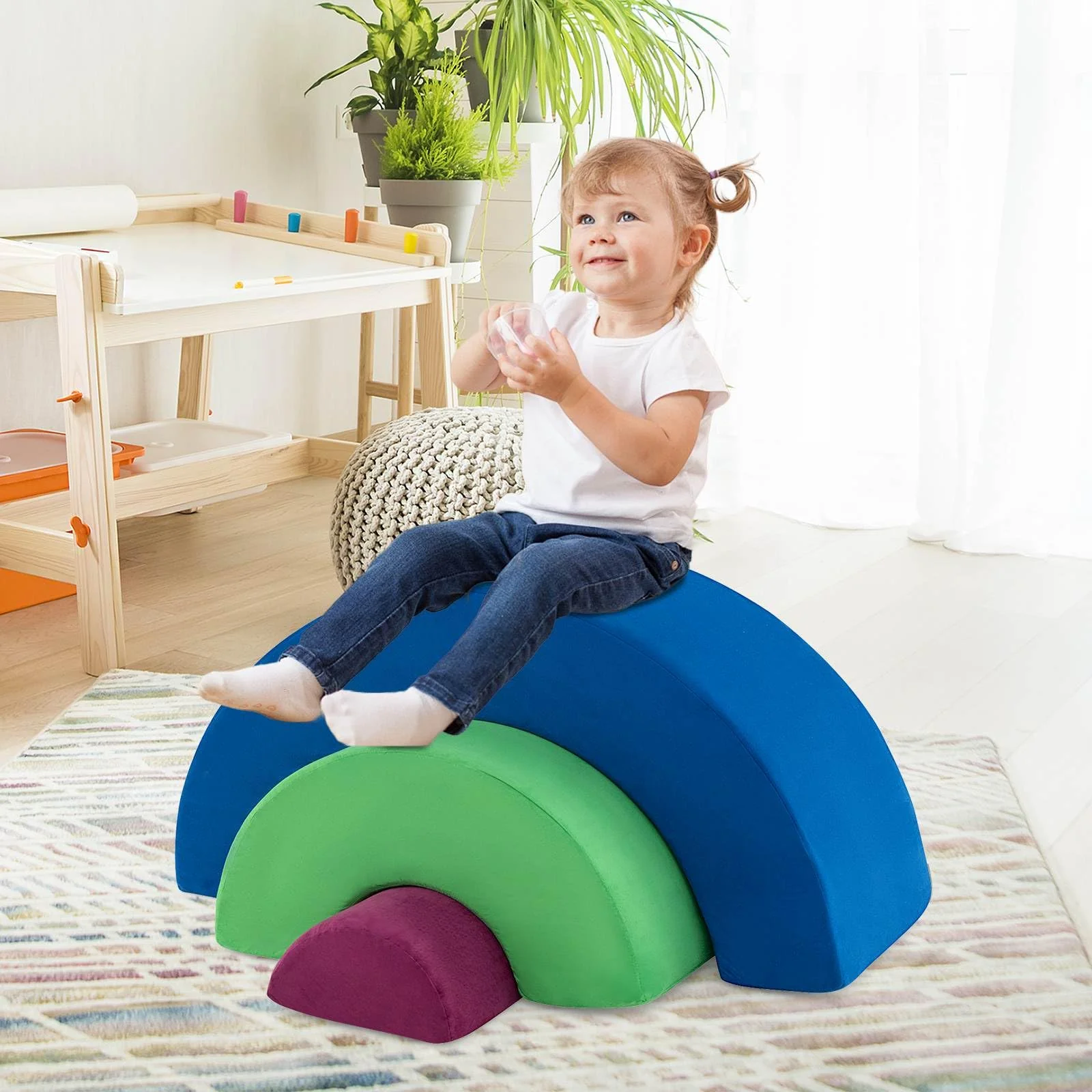 3 Piece Toddlers Climbing Toys, Indoor Soft Play Equipment Playset, Foam Rainbow Kids Couch with Elastic Filling - Image 3