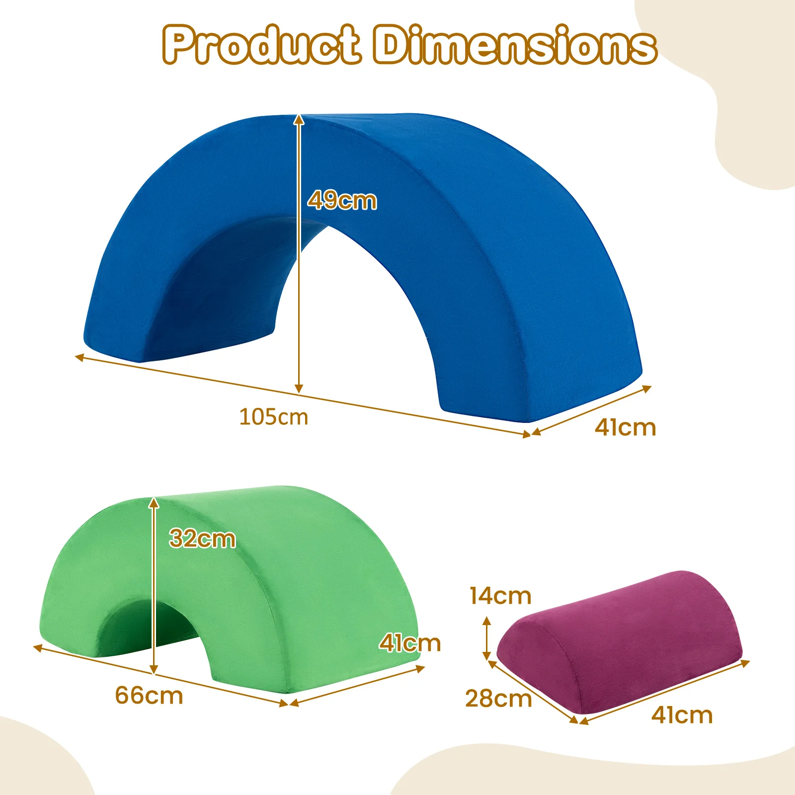 3 Piece Toddlers Climbing Toys, Indoor Soft Play Equipment Playset, Foam Rainbow Kids Couch with Elastic Filling - Image 4