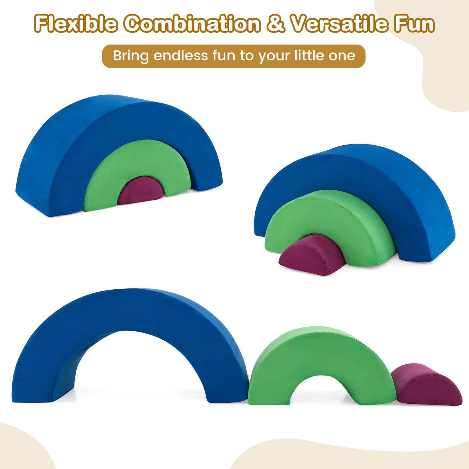 3 Piece Toddlers Climbing Toys, Indoor Soft Play Equipment Playset, Foam Rainbow Kids Couch with Elastic Filling - Image 5