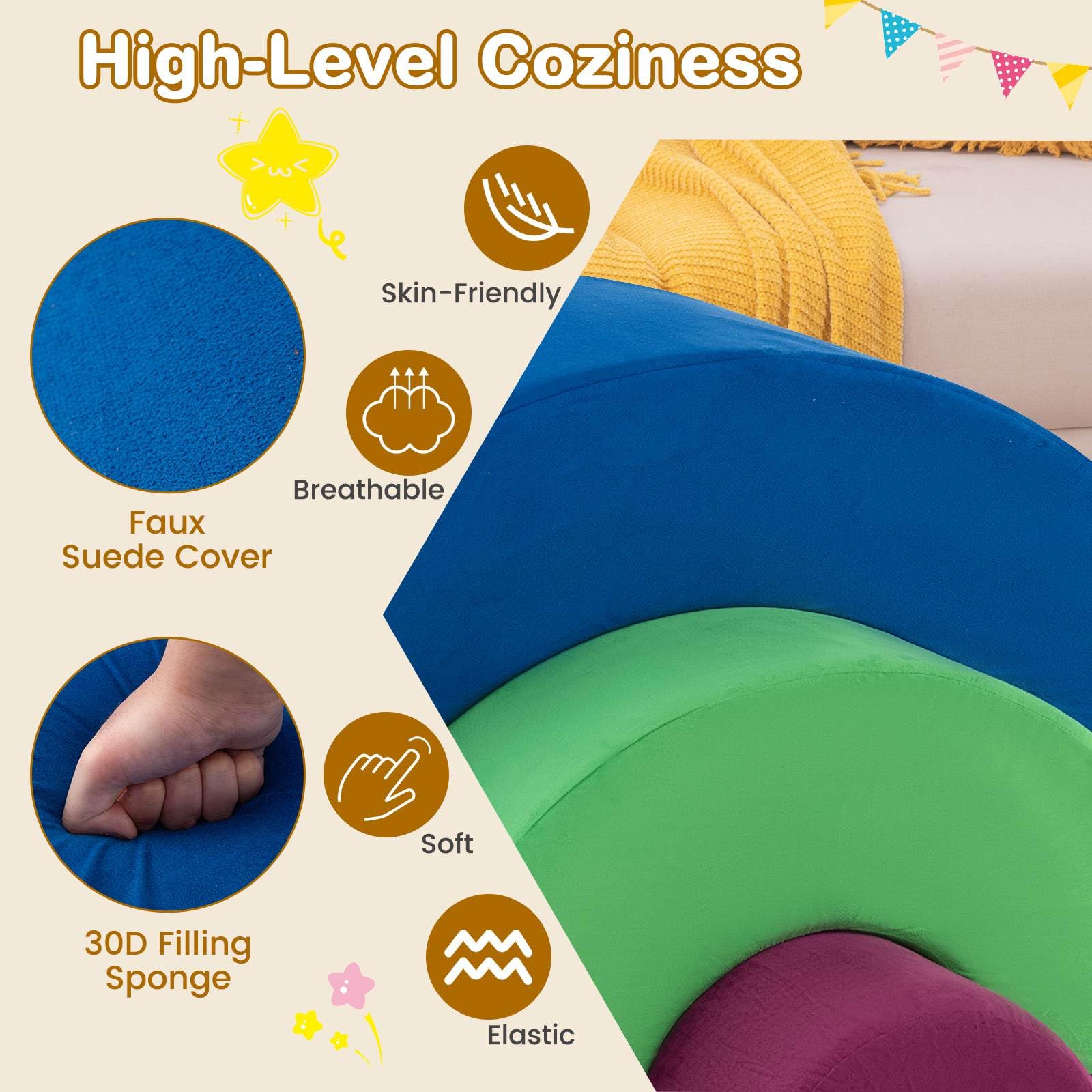 3 Piece Toddlers Climbing Toys, Indoor Soft Play Equipment Playset, Foam Rainbow Kids Couch with Elastic Filling - Image 6