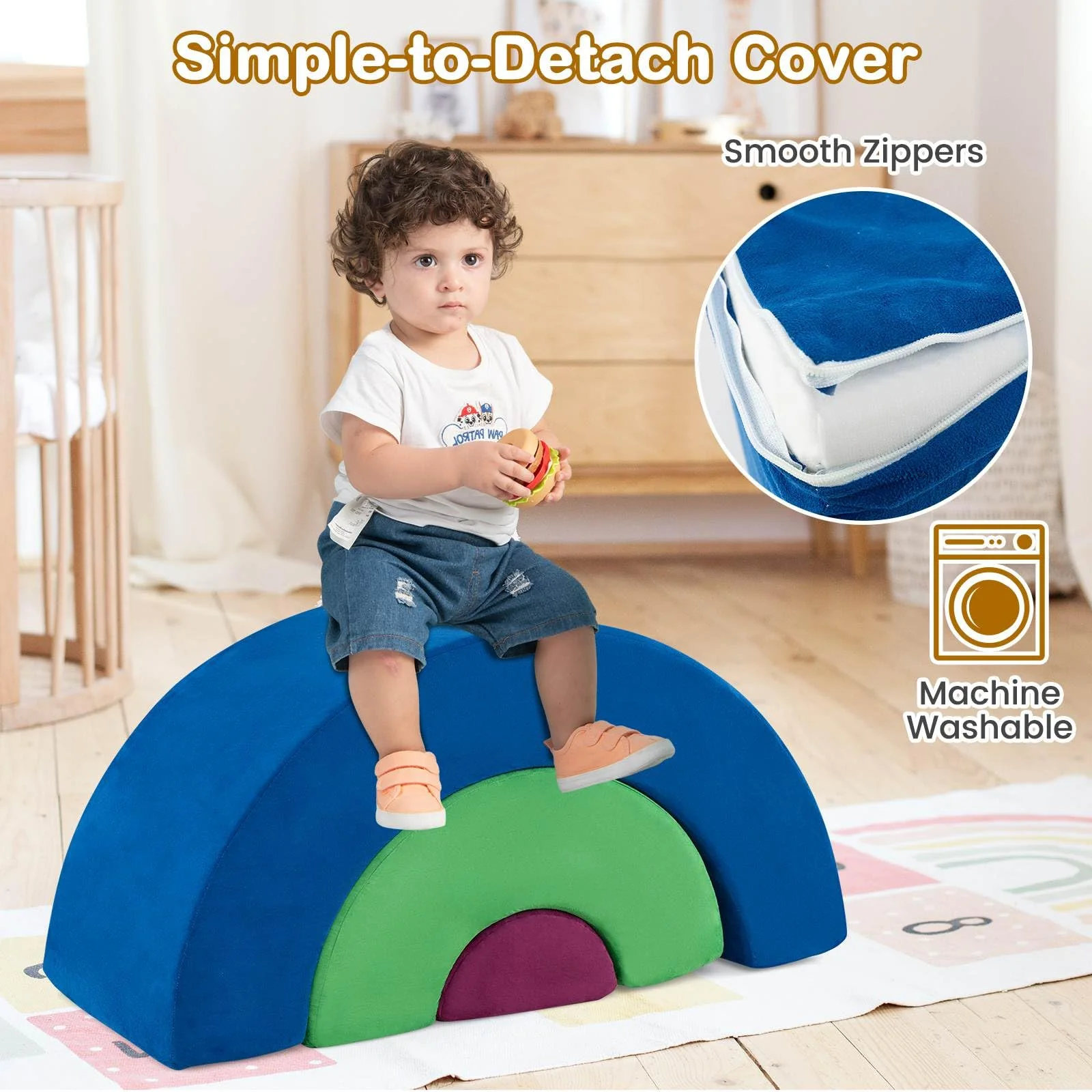 3 Piece Toddlers Climbing Toys, Indoor Soft Play Equipment Playset, Foam Rainbow Kids Couch with Elastic Filling - Image 7