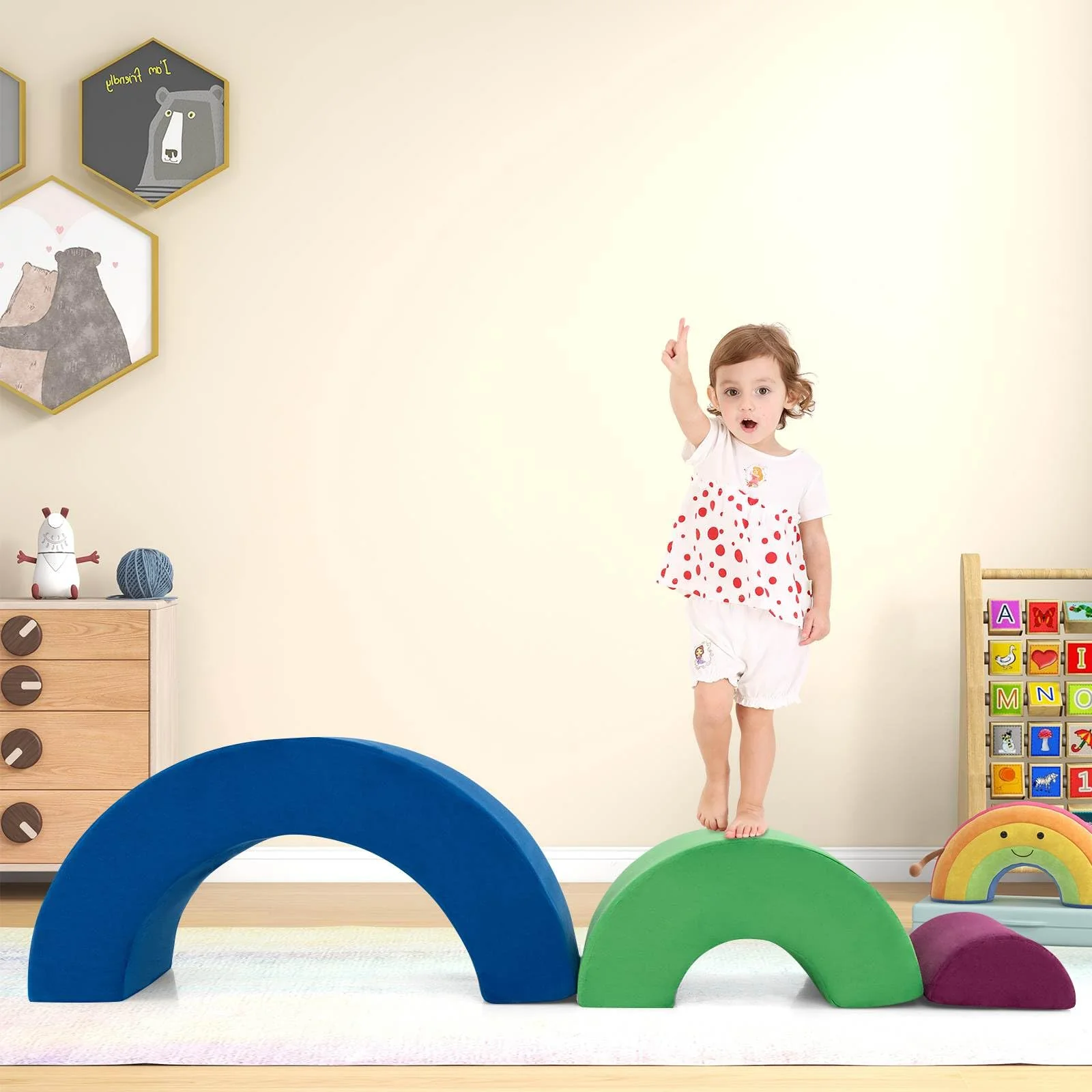 3 Piece Toddlers Climbing Toys, Indoor Soft Play Equipment Playset, Foam Rainbow Kids Couch with Elastic Filling - Image 9