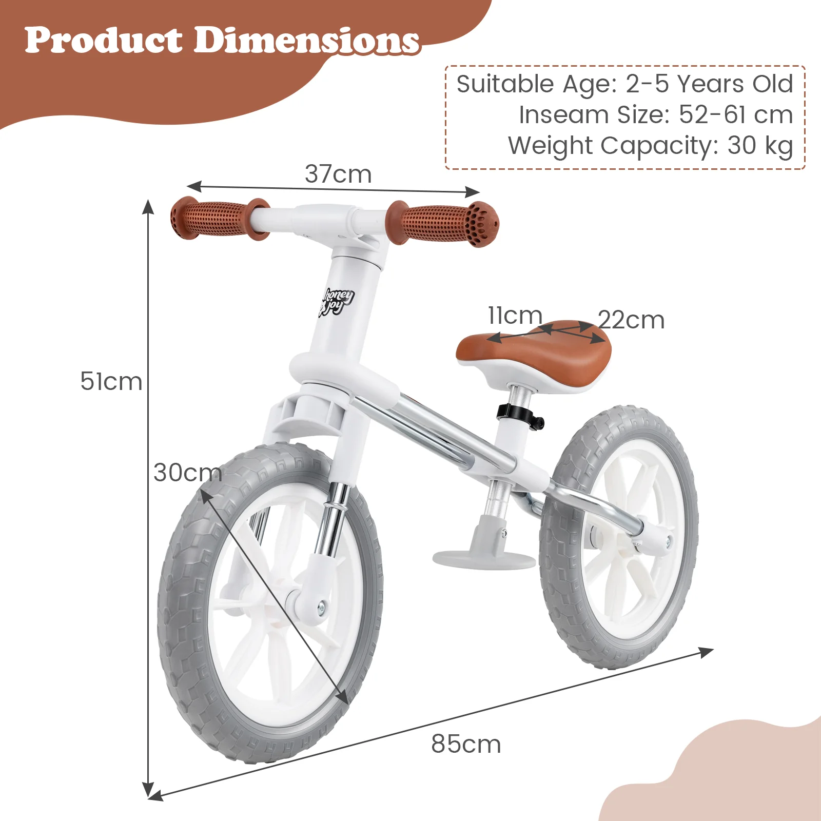 30 CM Balance Bike, 2 Wheels Children's Bicycle with Adjustable Seat - Image 9