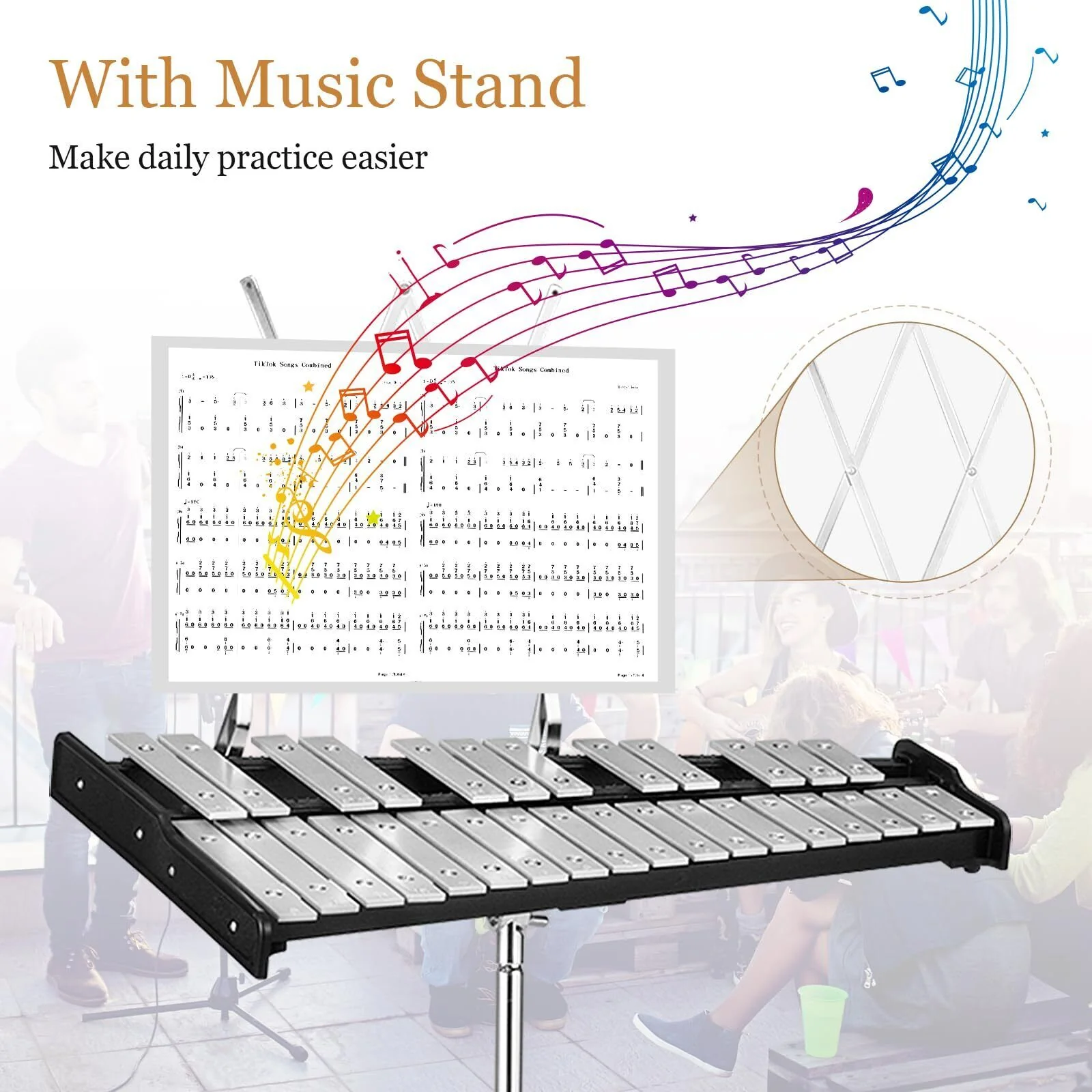 30 Notes Glockenspiel Xylophone Bell Kit with Practice Pad Percussion Instrument - Image 5