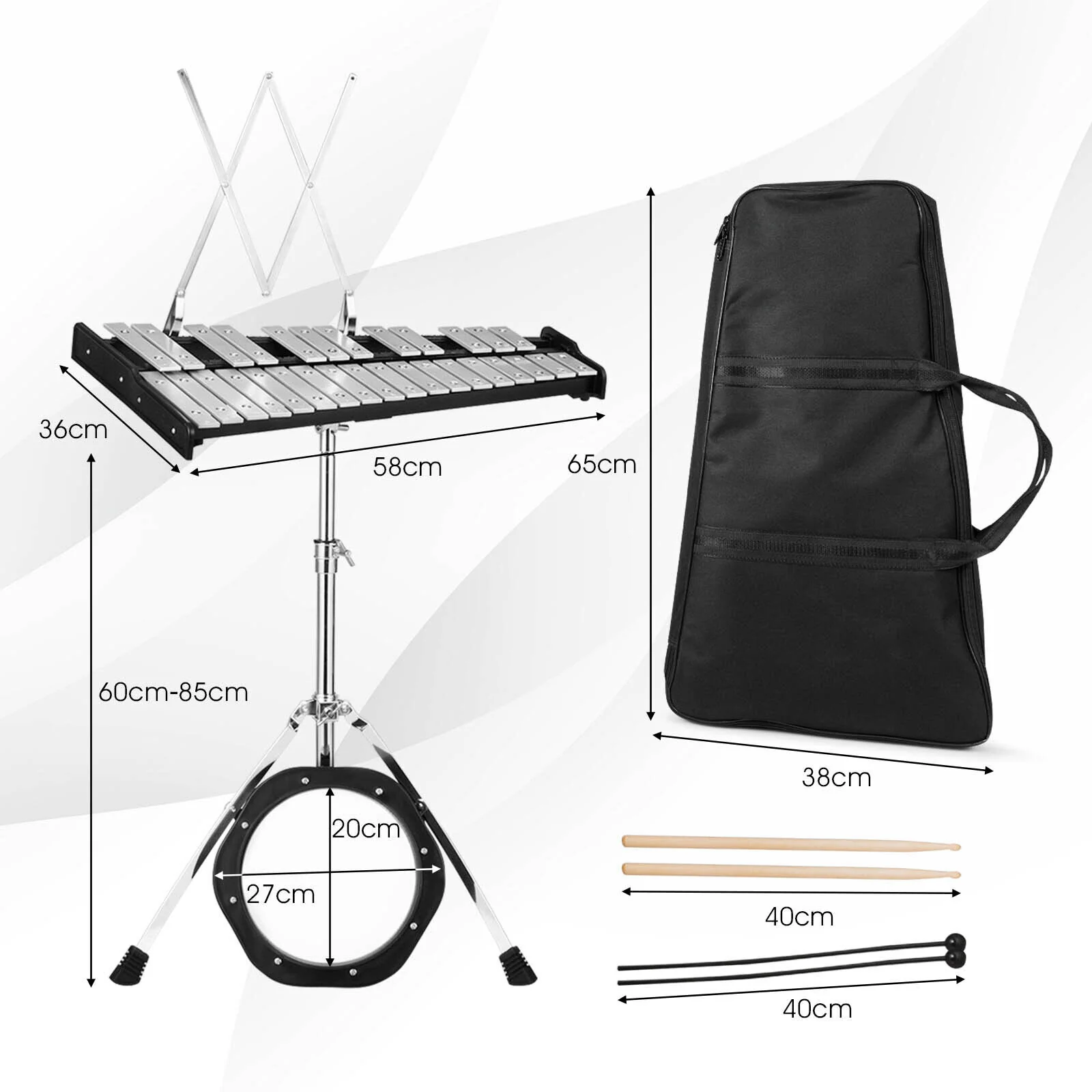 30 Notes Glockenspiel Xylophone Bell Kit with Practice Pad Percussion Instrument - Image 6