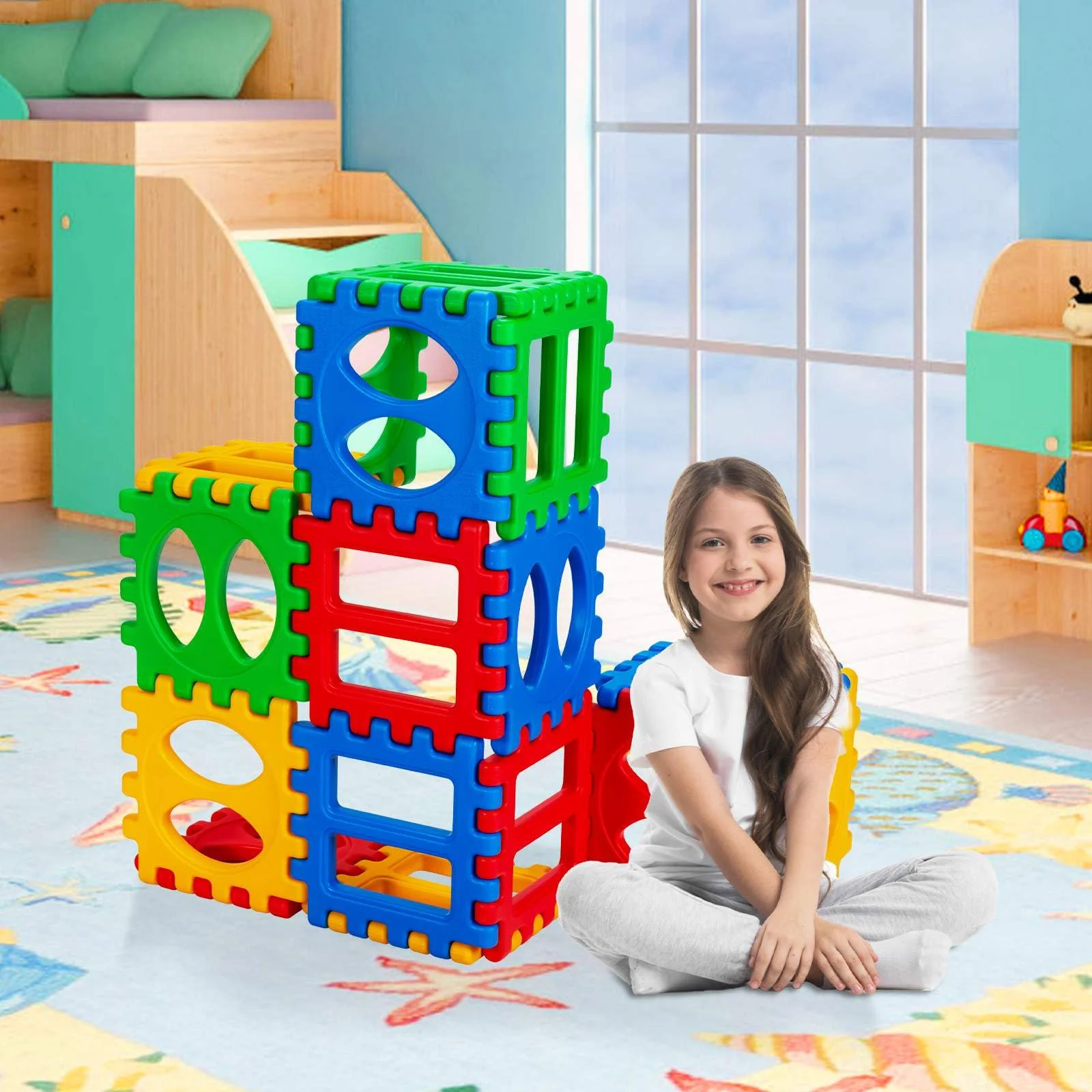 32 Pieces Big Waffle Block Set for Kids Educational Stacking Building Set Gift - Image 3