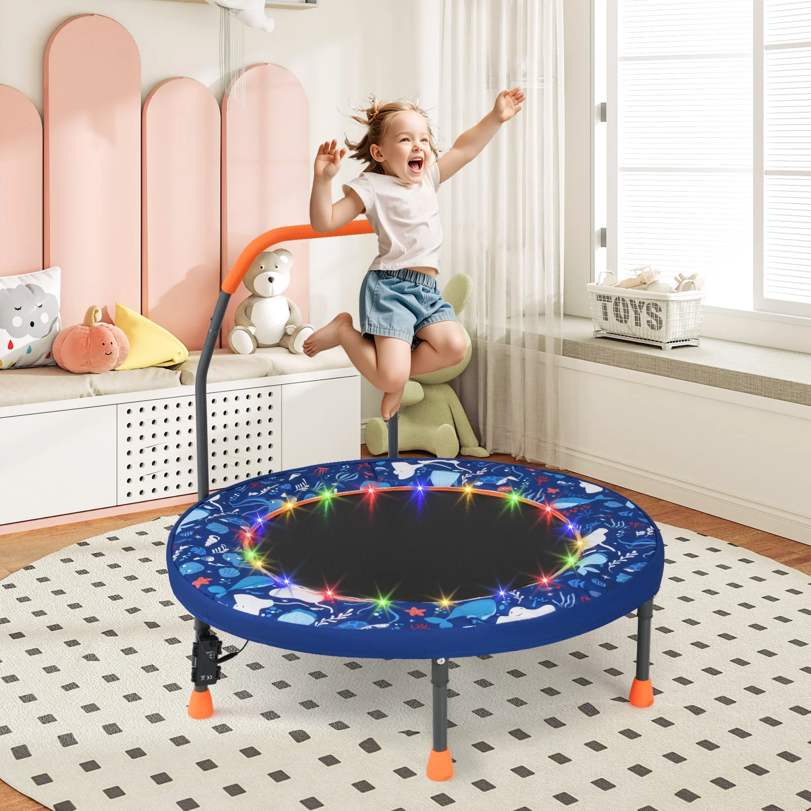 36" Mini Trampoline with 20 LED Lights, Foldable Trampoline for Kids - Image 2