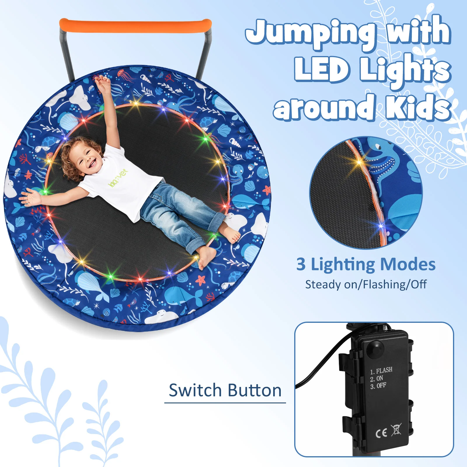 36" Mini Trampoline with 20 LED Lights, Foldable Trampoline for Kids - Image 4