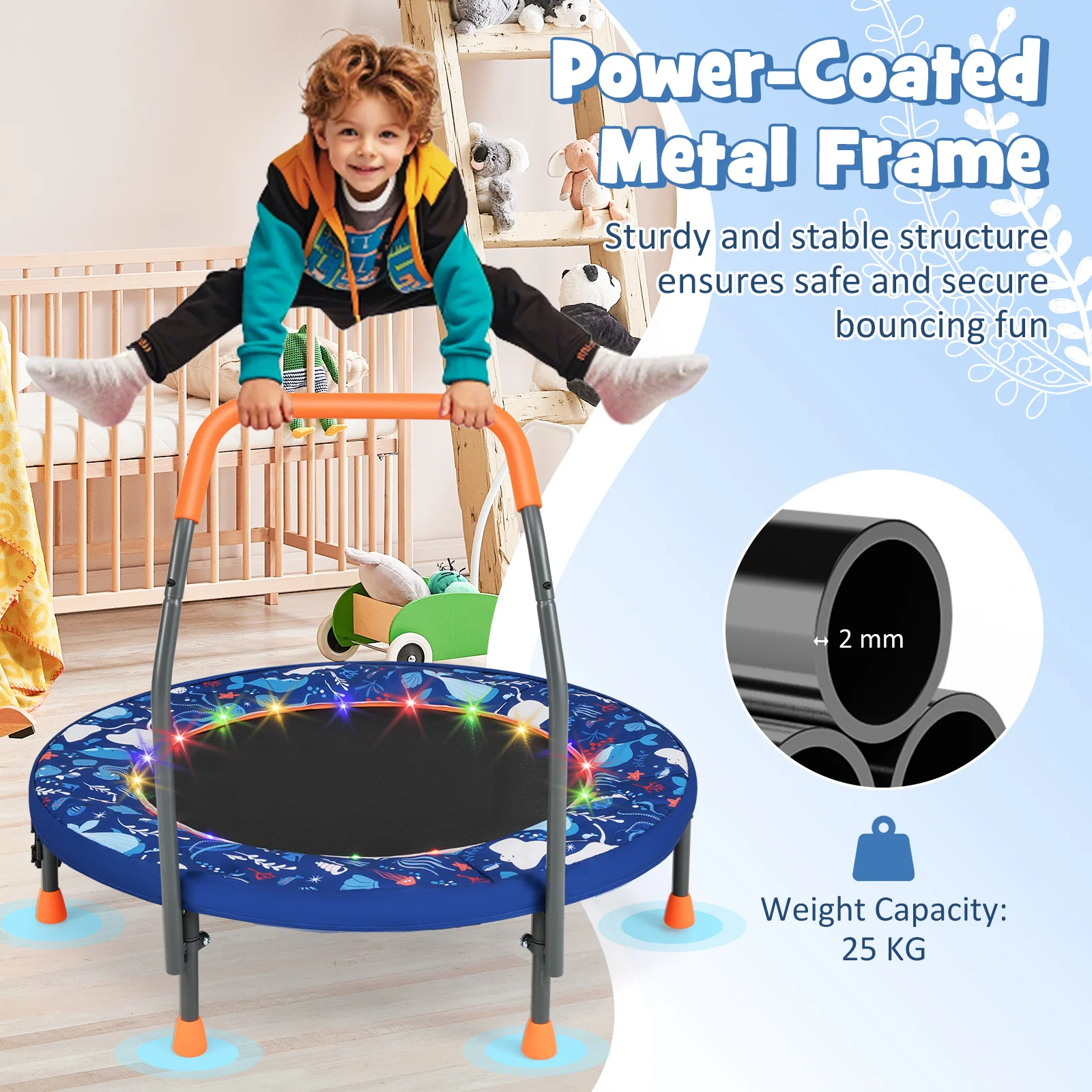 36" Mini Trampoline with 20 LED Lights, Foldable Trampoline for Kids - Image 6