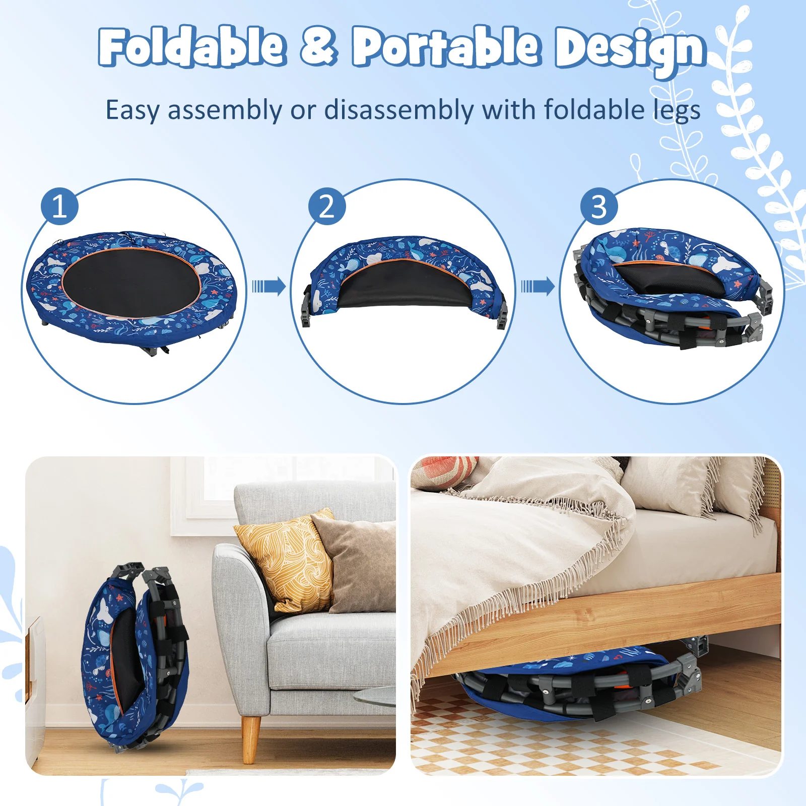 36" Mini Trampoline with 20 LED Lights, Foldable Trampoline for Kids - Image 8