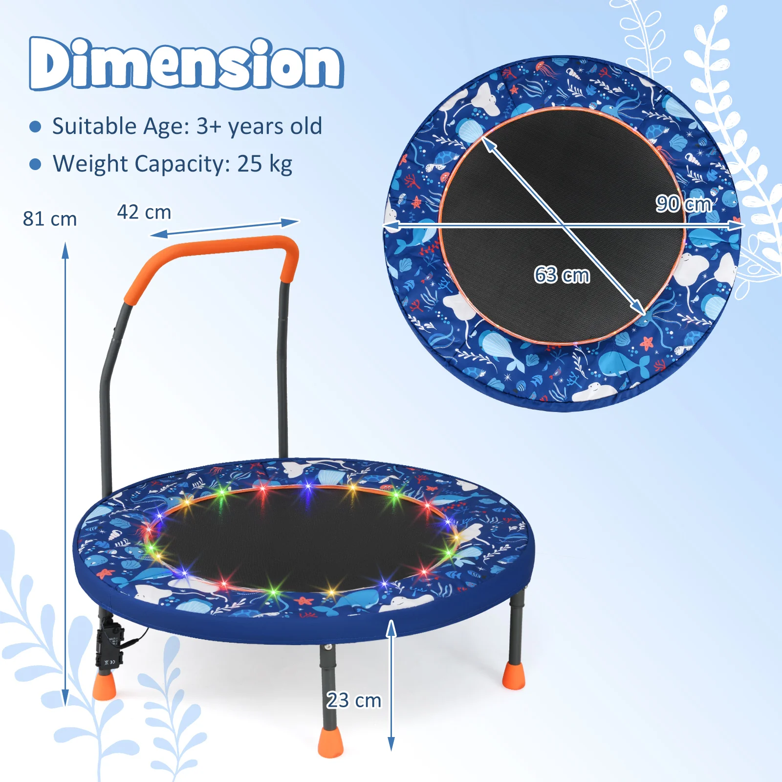 36" Mini Trampoline with 20 LED Lights, Foldable Trampoline for Kids - Image 9